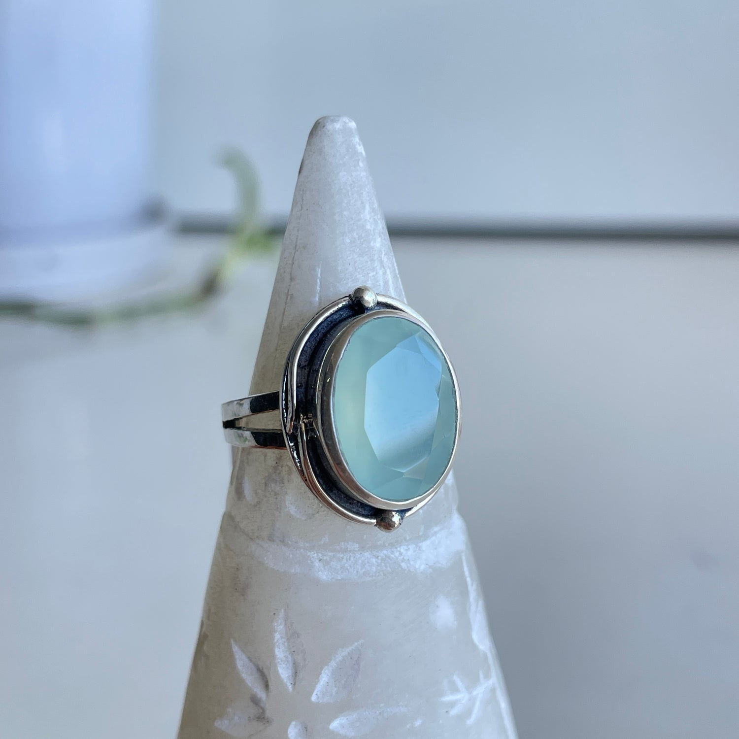 Aqua Chalcedony Oval Ring