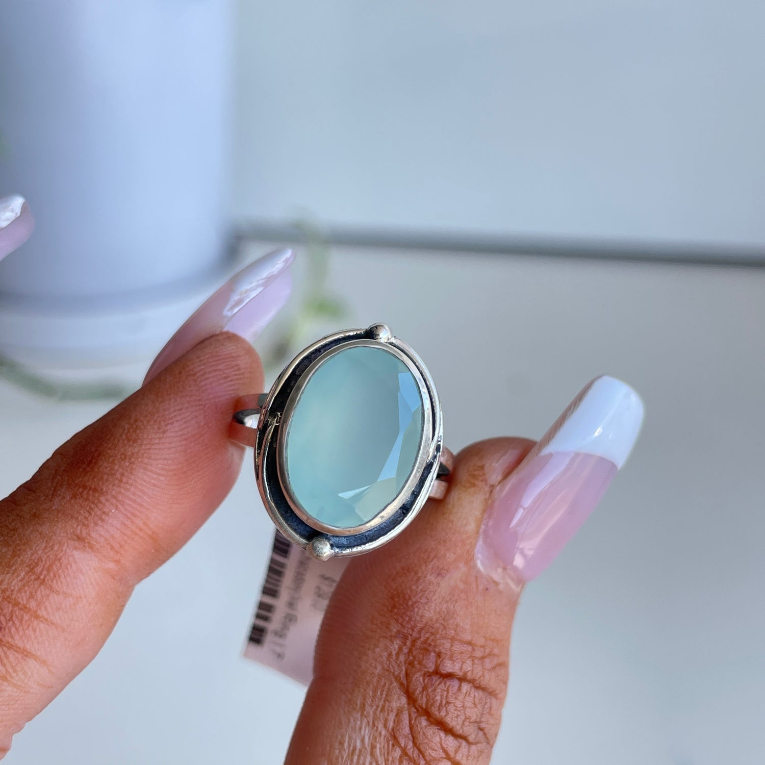 Aqua Chalcedony Oval Ring