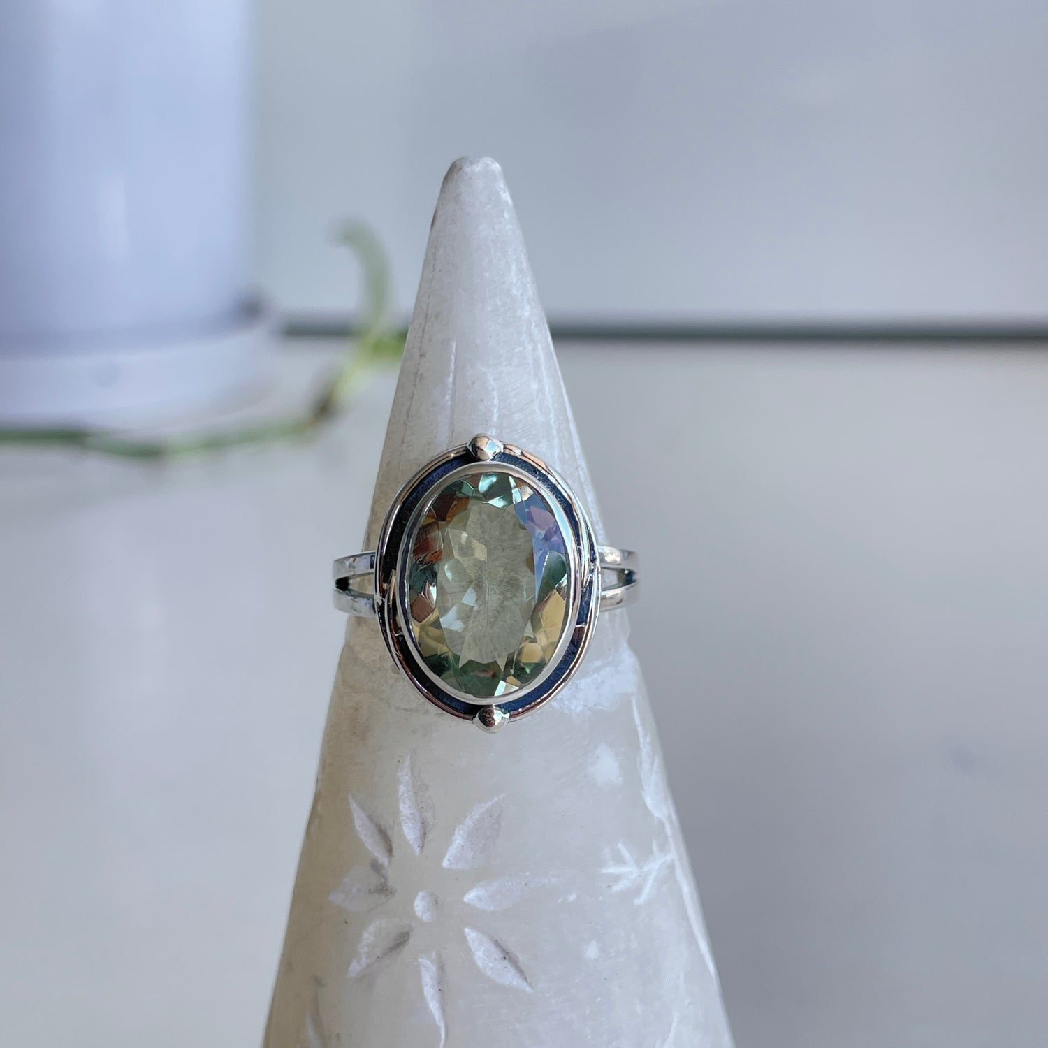 Green Amethyst Prasiolite Oval Ring