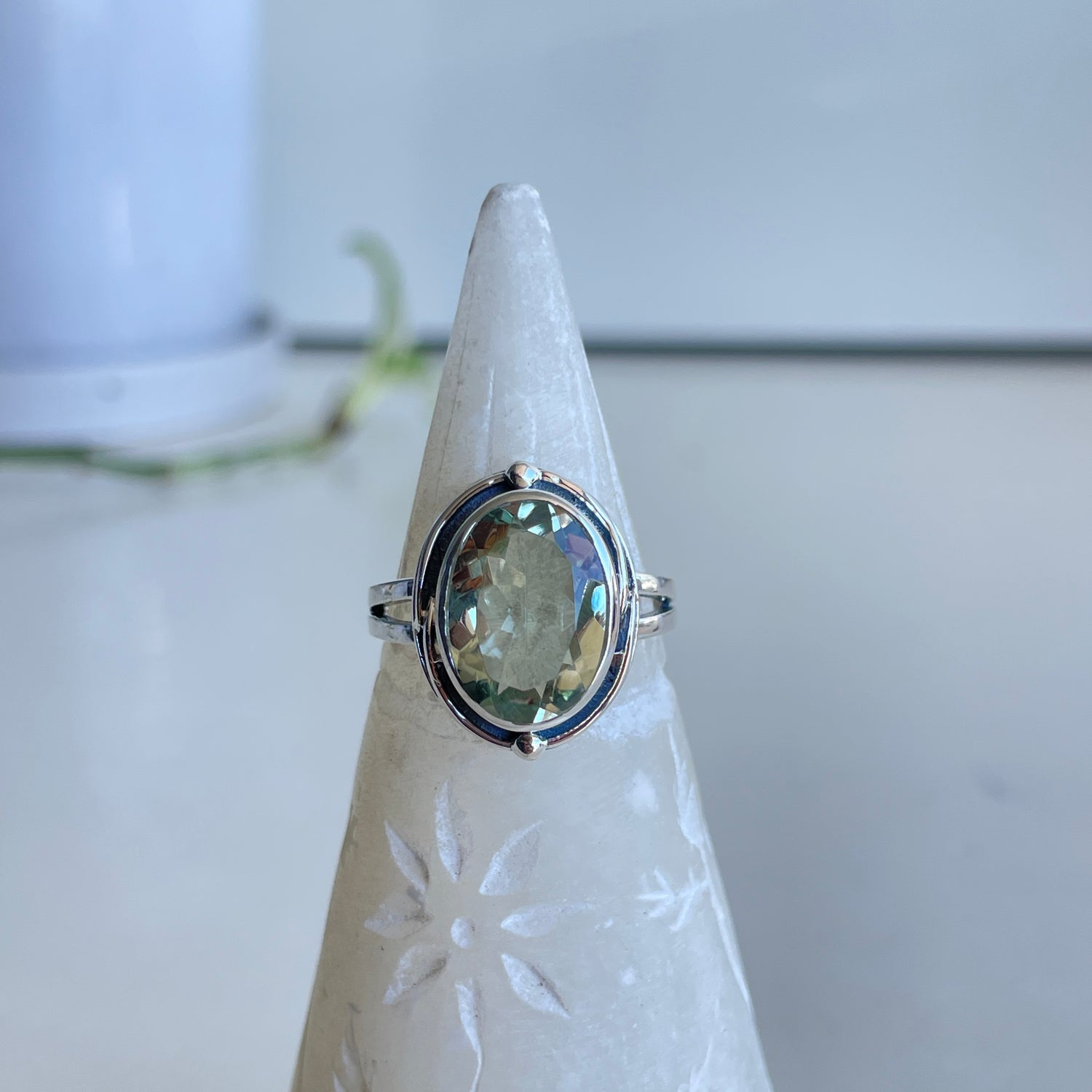 Green Amethyst Prasiolite Oval Ring