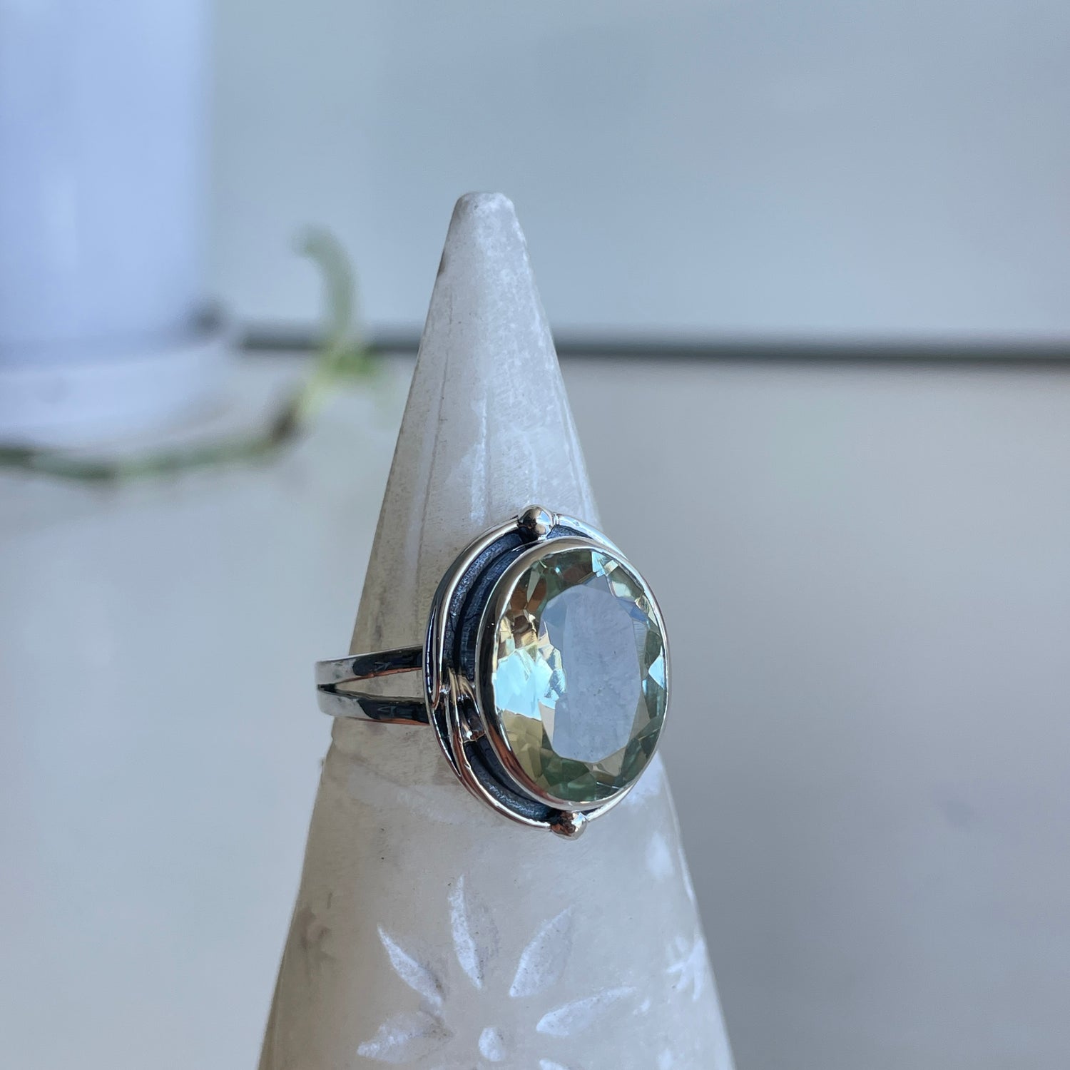 Green Amethyst Prasiolite Oval Ring