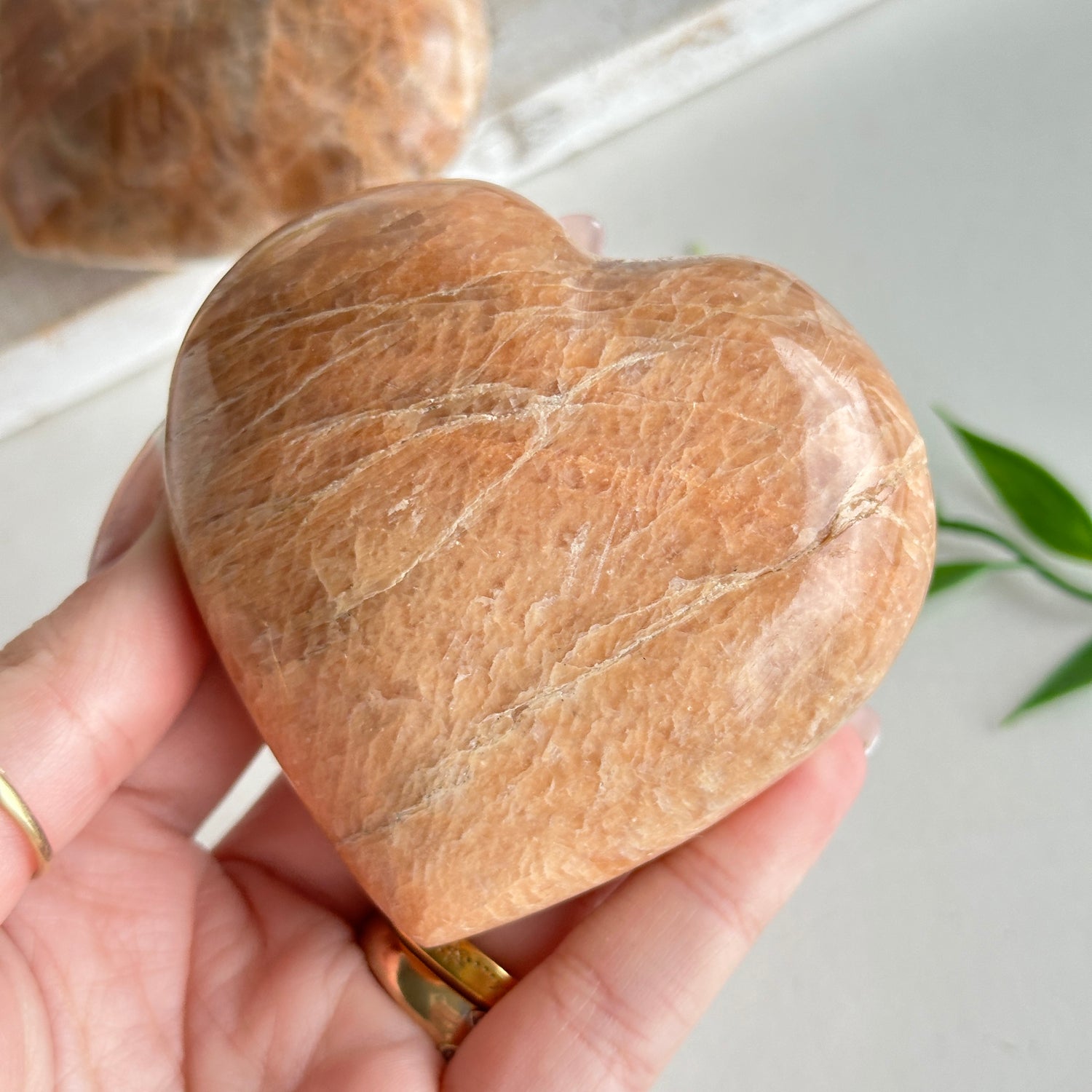 Peach Moonstone Heart Medium