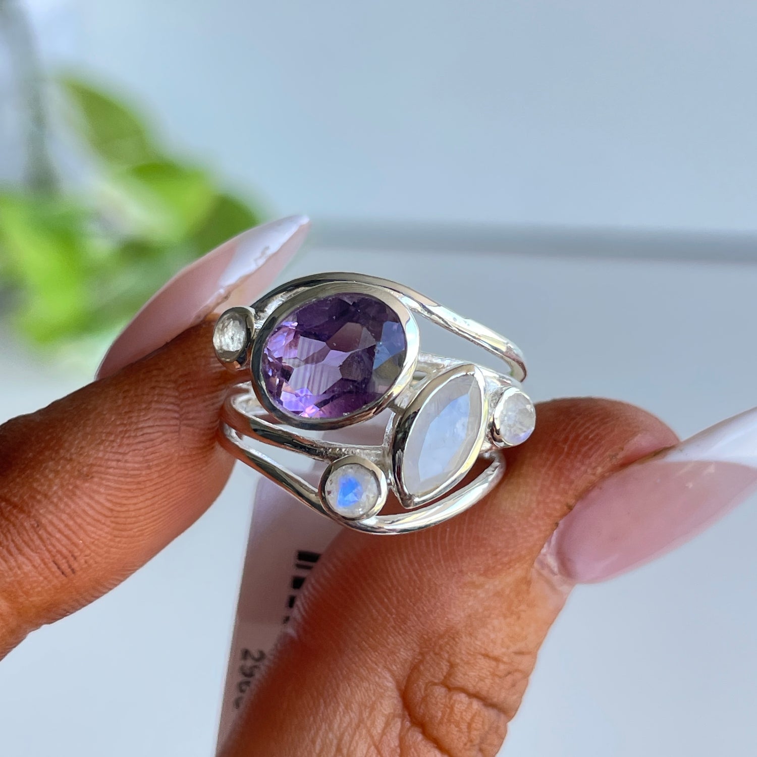 Amethyst & Moonstone Multi Stone Ring Sz7