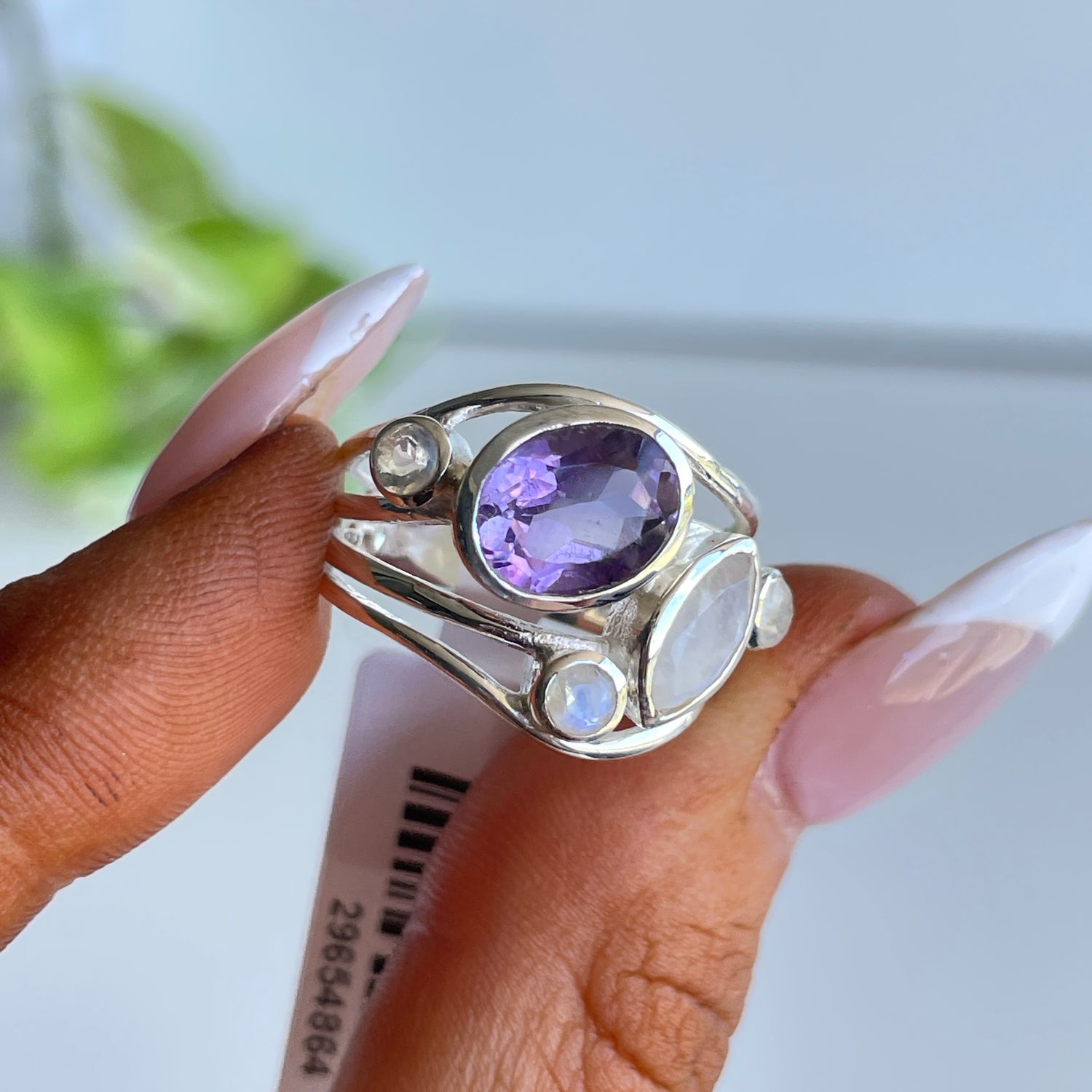 Amethyst & Moonstone Multi Stone Ring Sz7