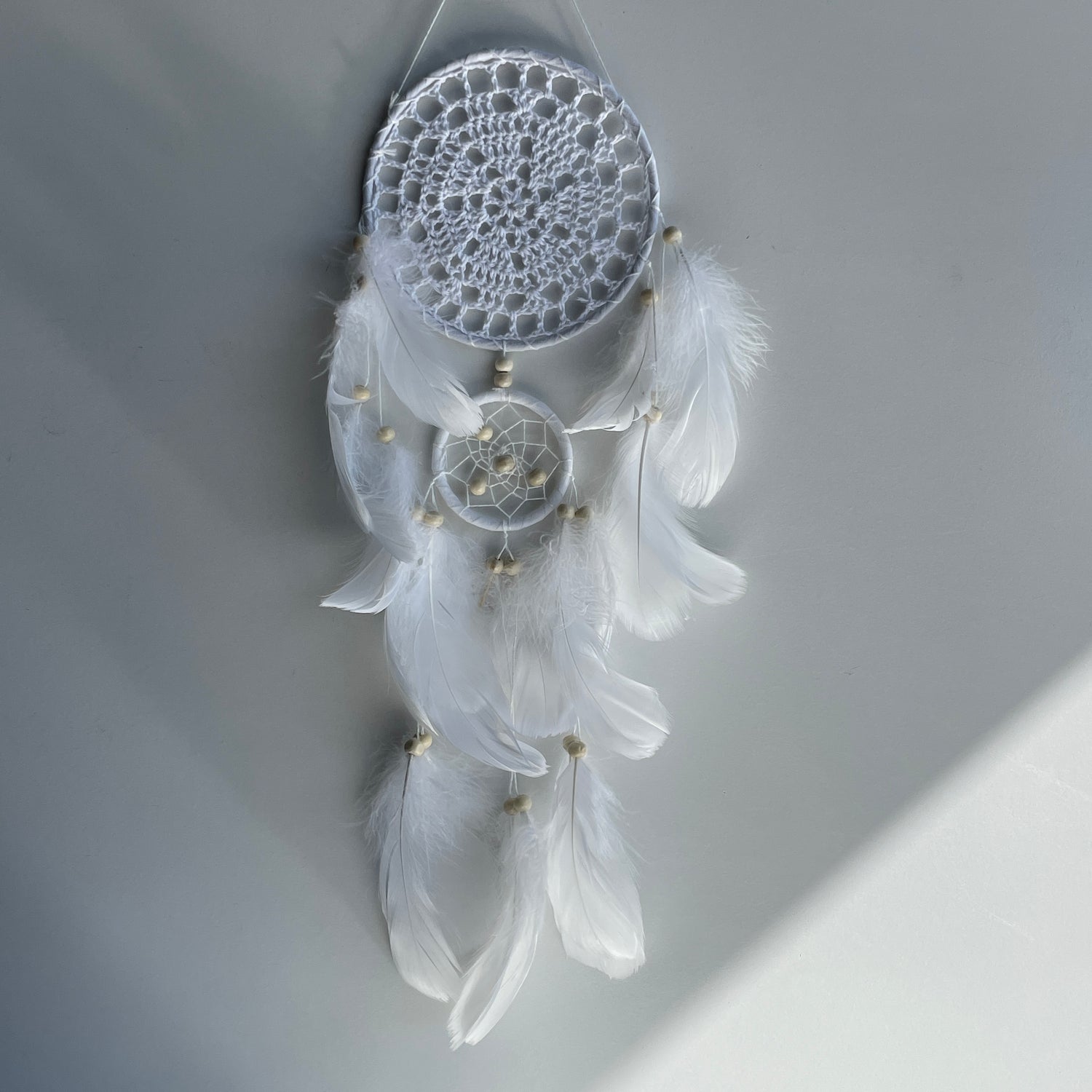 White 2 Ring Crochet Dreamcatcher