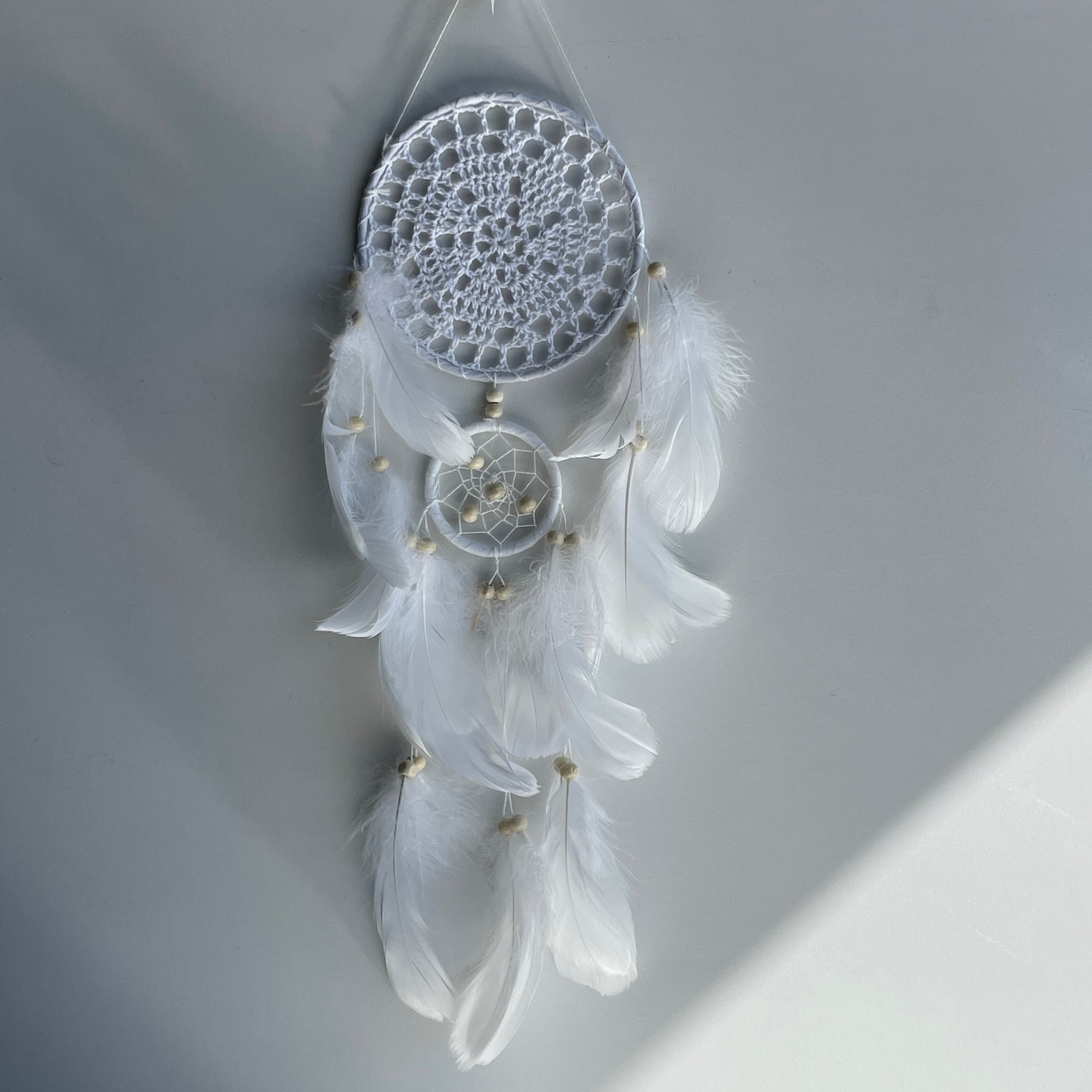White 2 Ring Crochet Dreamcatcher