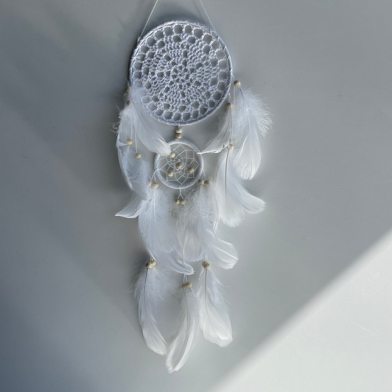 White 2 Ring Crochet Dreamcatcher