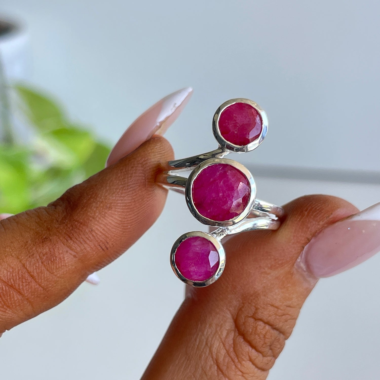 Ruby Round Multi Stone Ring Sz7
