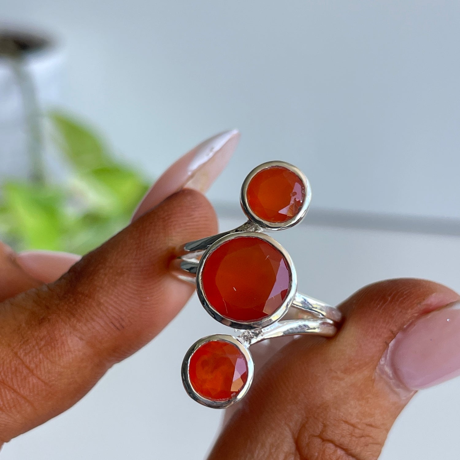 Carnelian Round Multi Stone Ring Sz8