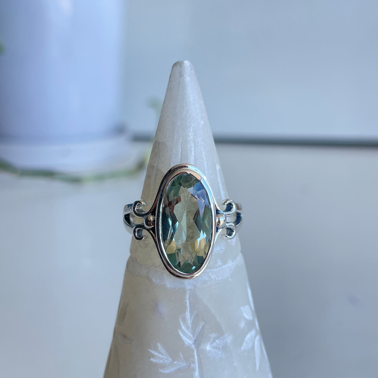 Green Amethyst Prasiolite Oval Ring