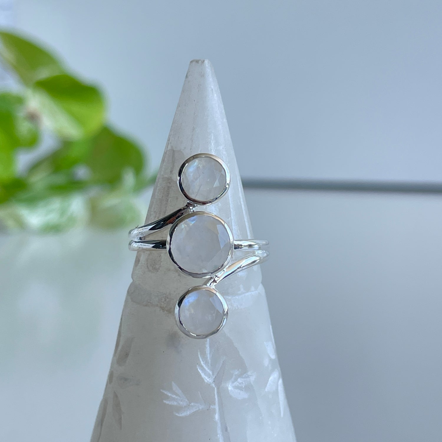 Moonstone Round Faceted Multi Stone Ring