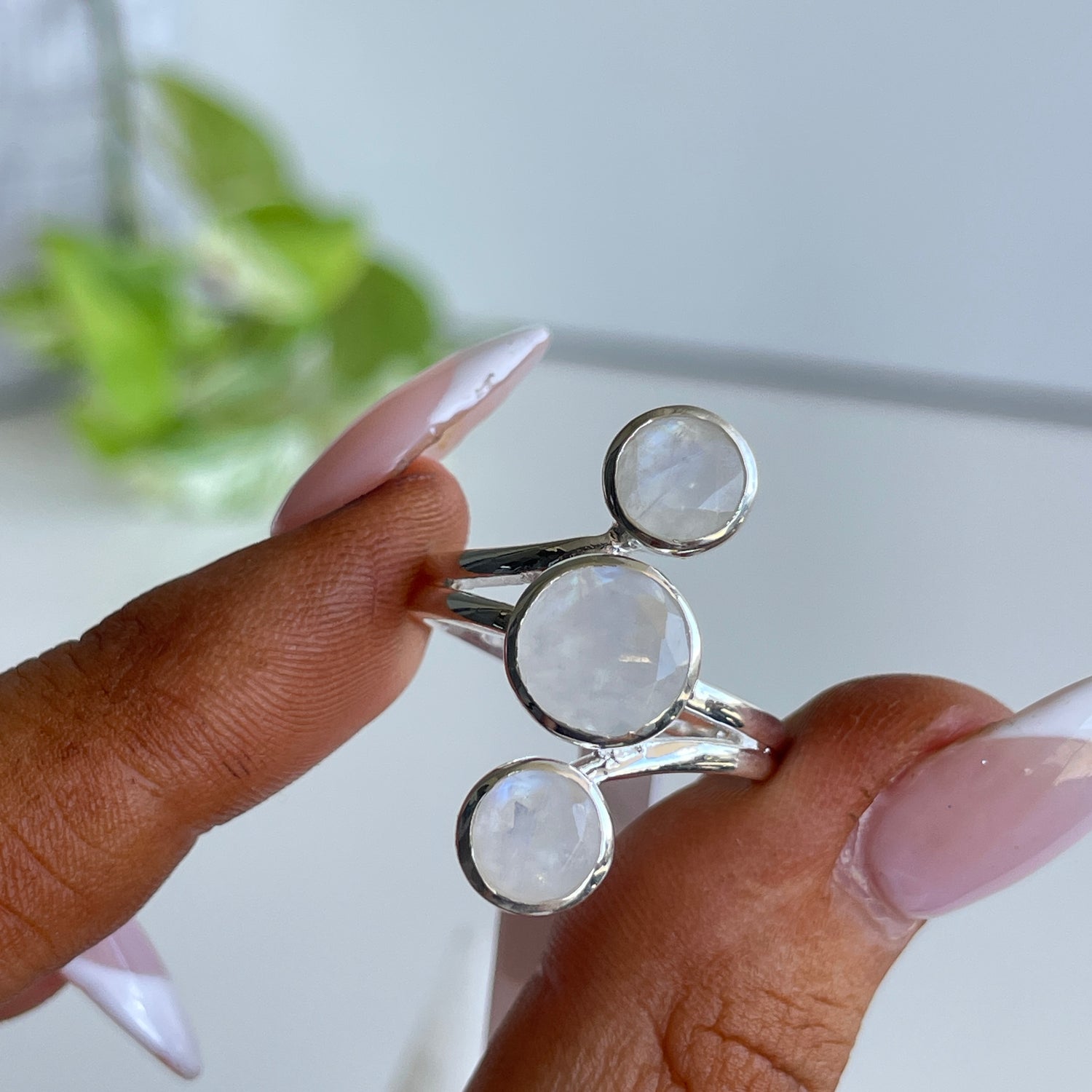 Moonstone Round Faceted Multi Stone Ring