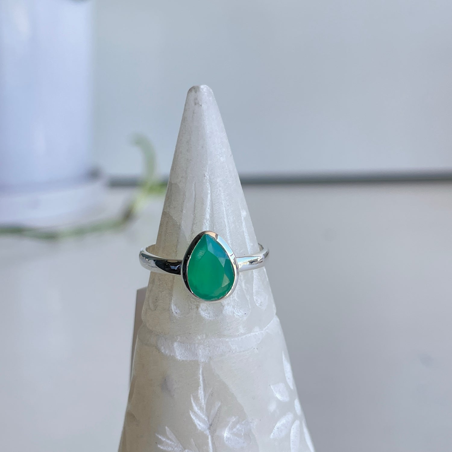 Green Onyx Teardrop Ring