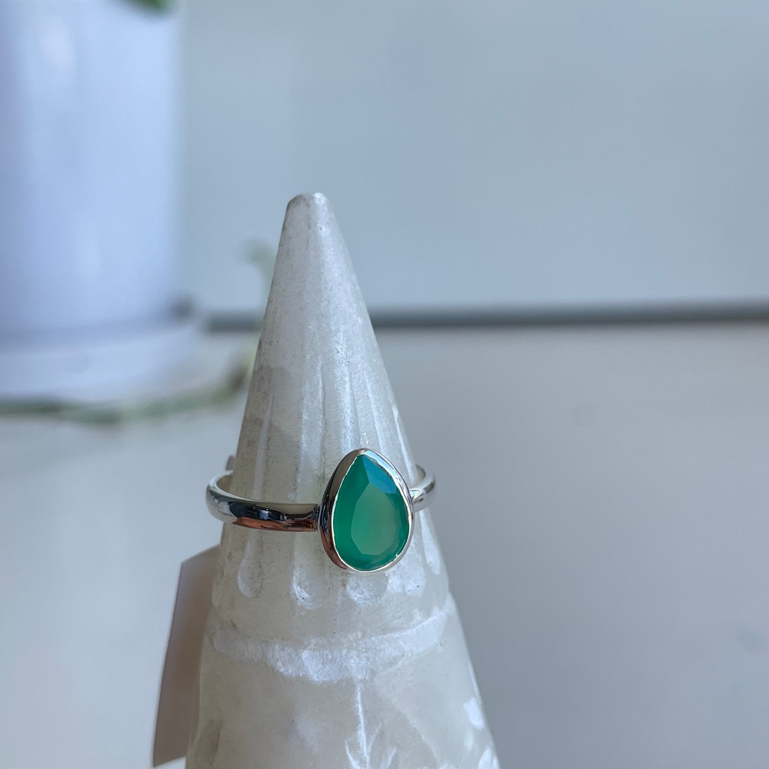 Green Onyx Teardrop Ring