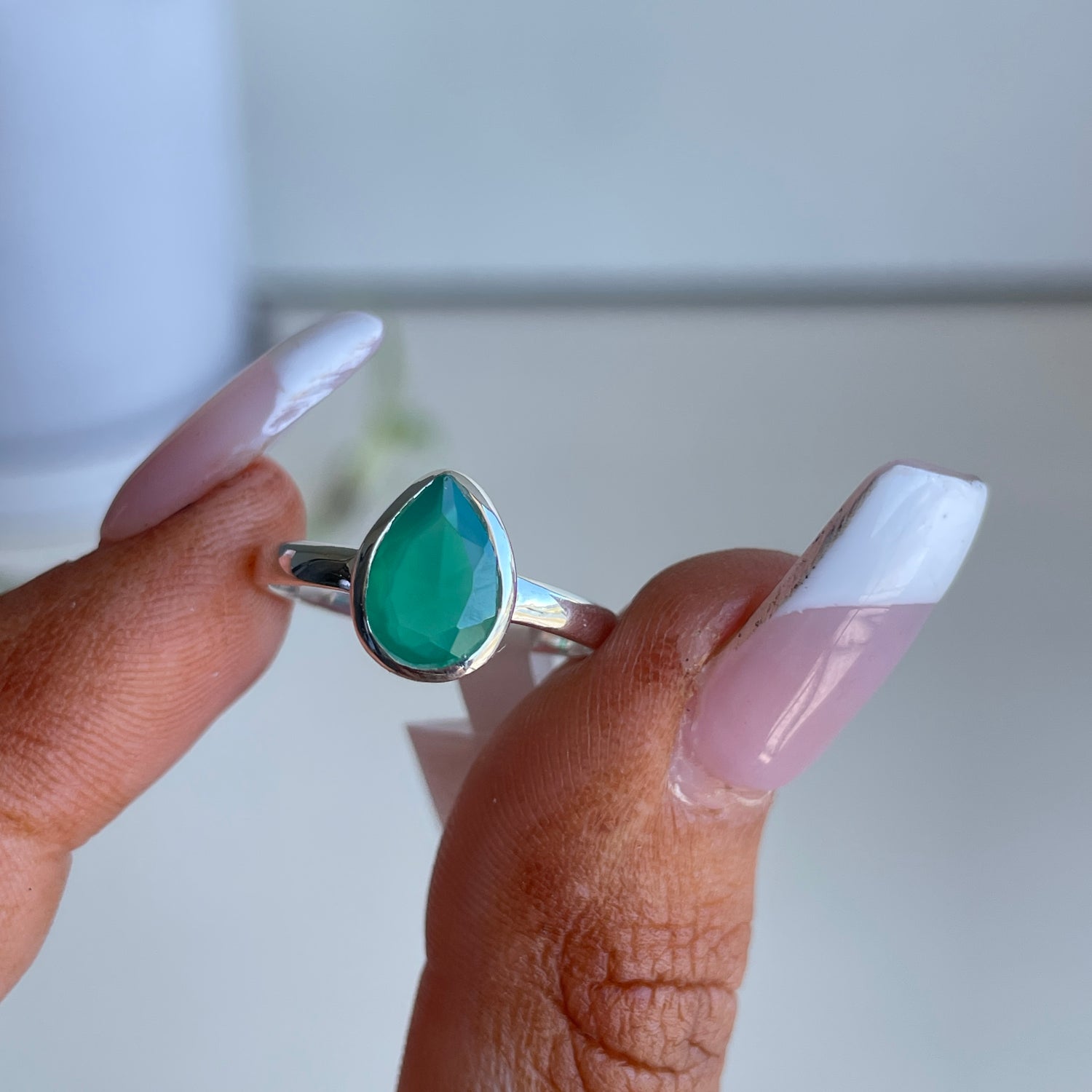 Green Onyx Teardrop Ring