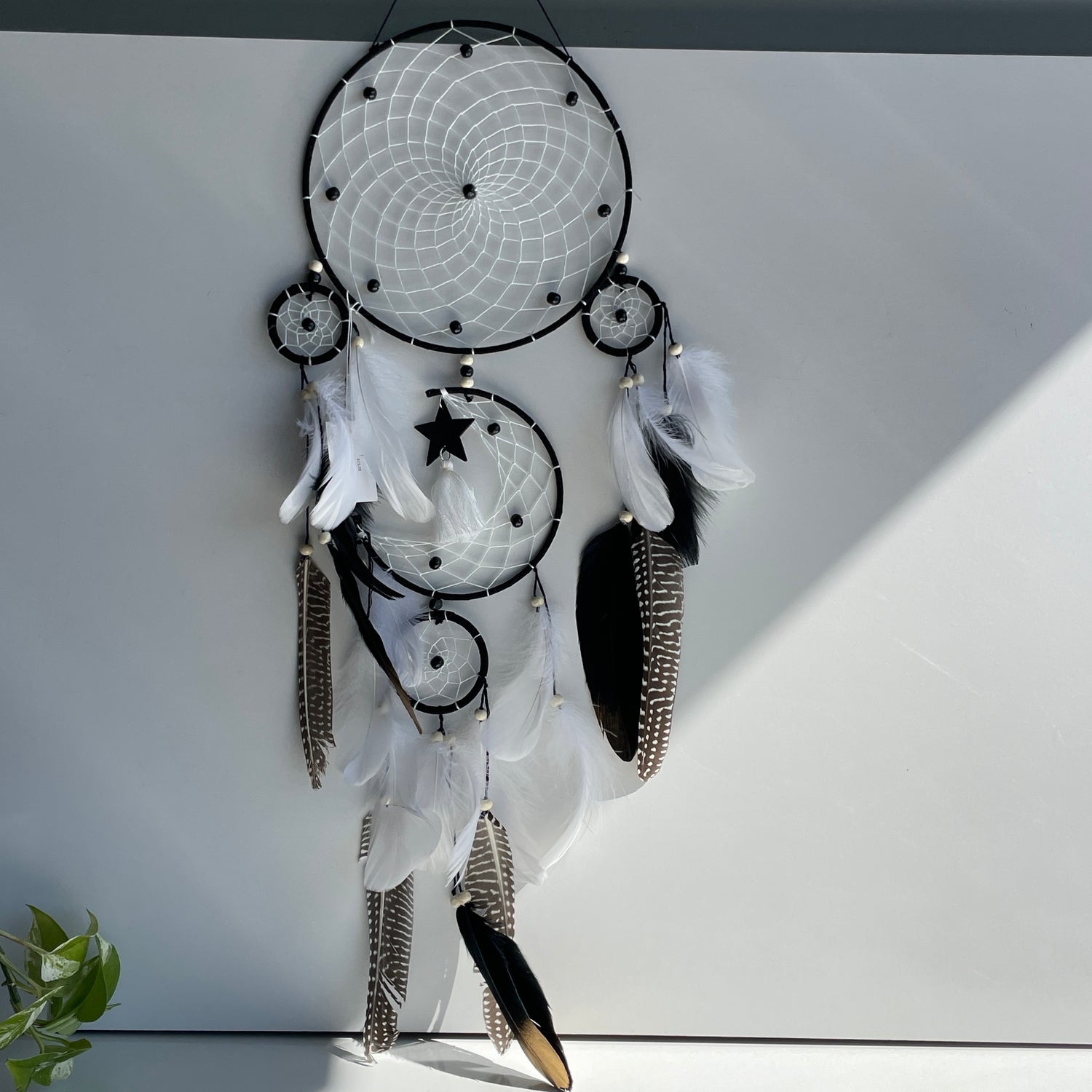 Black White Star Dreamcatcher 3 Rings 20cm