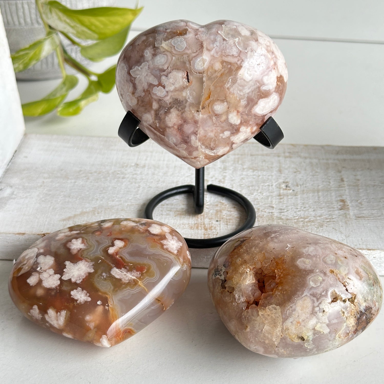 Flower Agate Heart Large