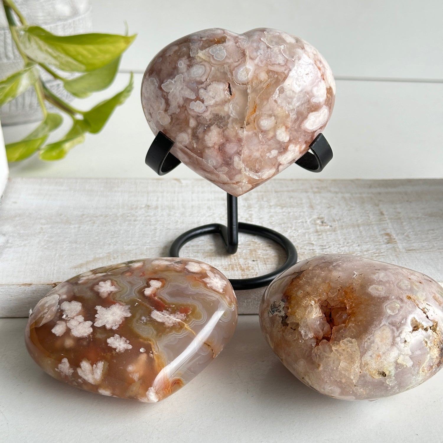 Flower Agate Heart Large