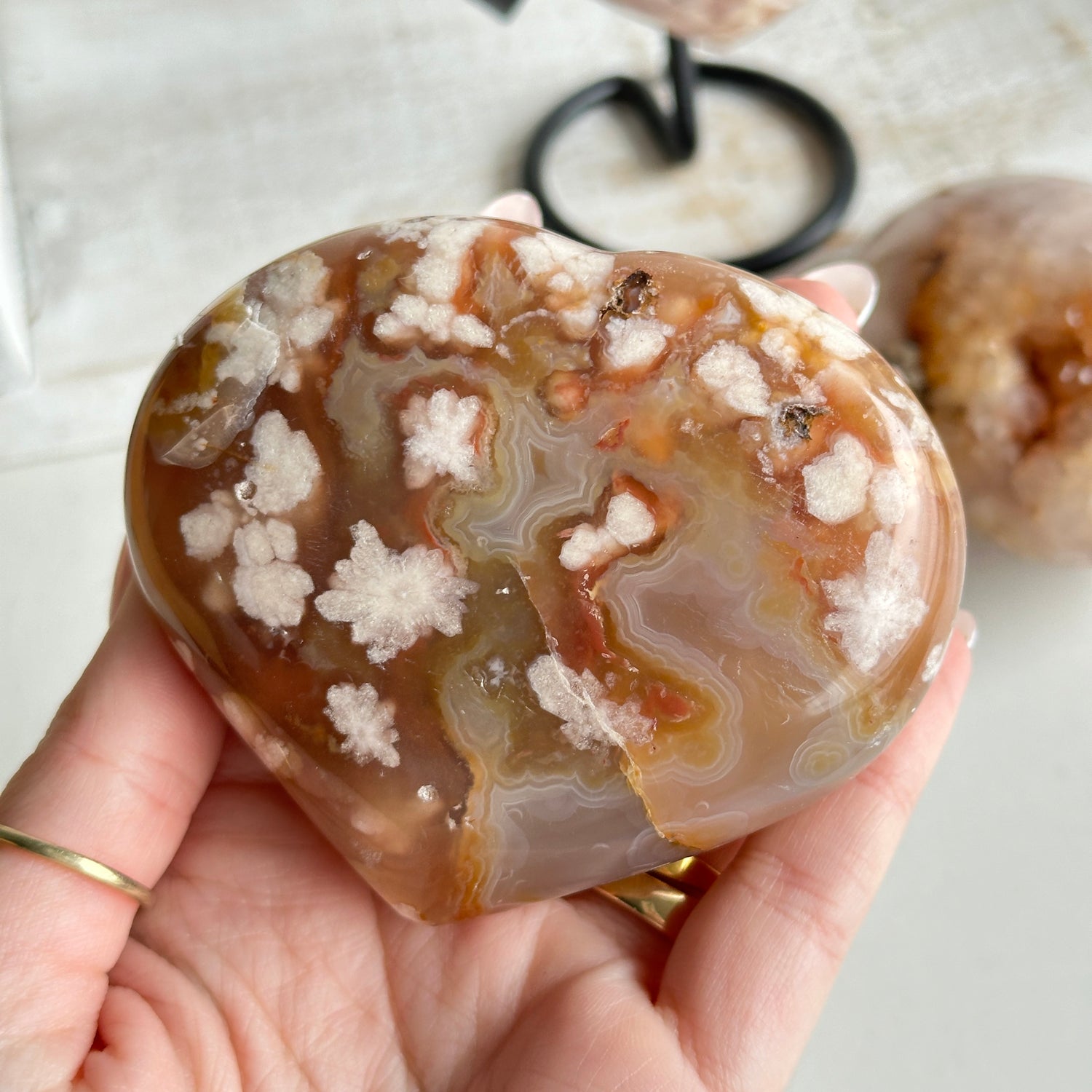 Flower Agate Heart Large