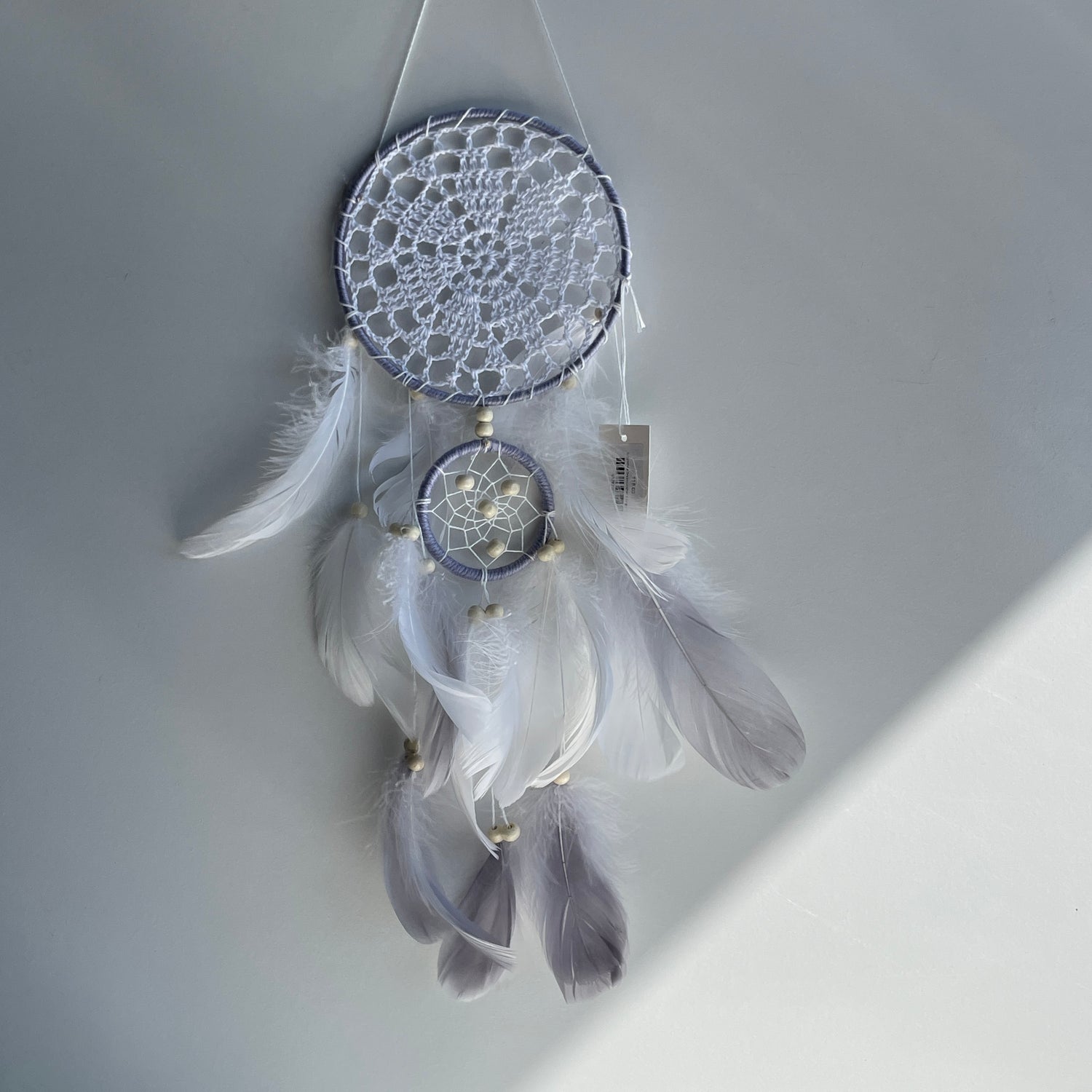 Grey White Dreamcatcher 2 Rings 15cm