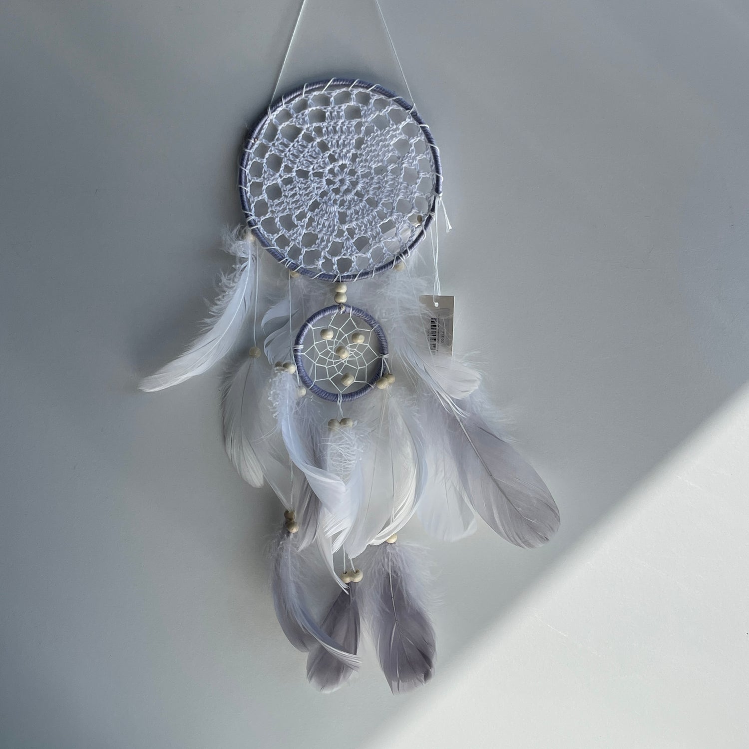 Grey White Dreamcatcher 2 Rings 15cm
