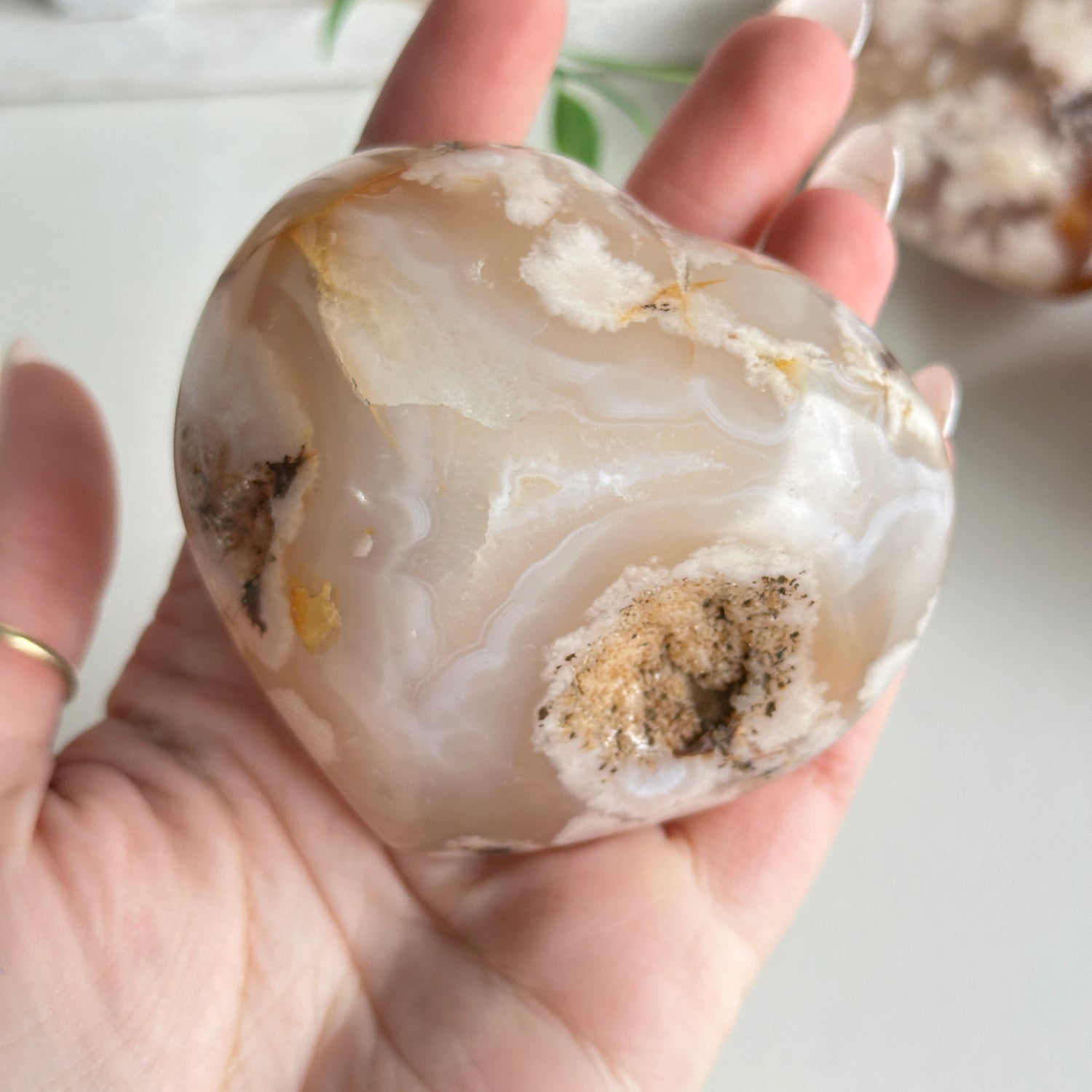 Flower Agate Heart Medium