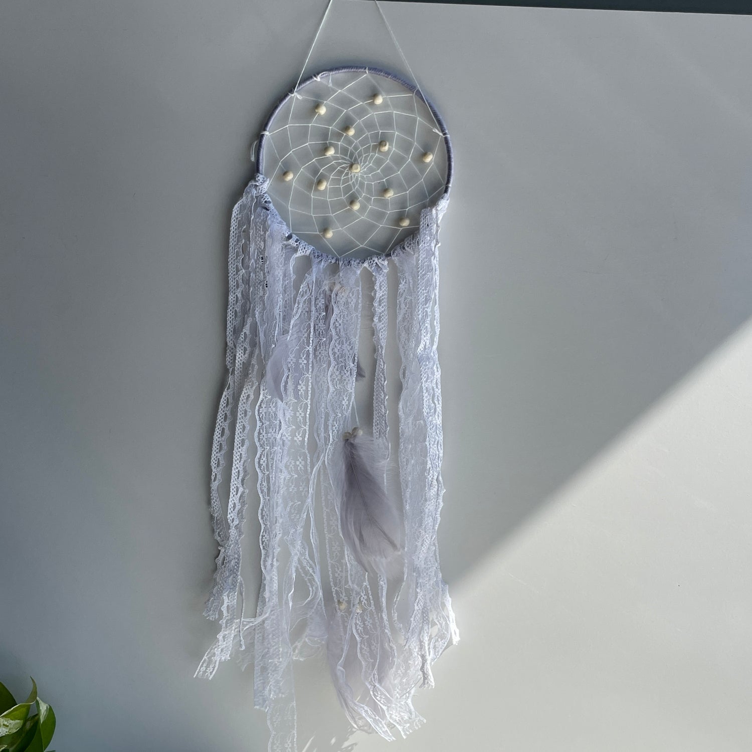 Grey White Ribbon Dreamcatcher 15cm