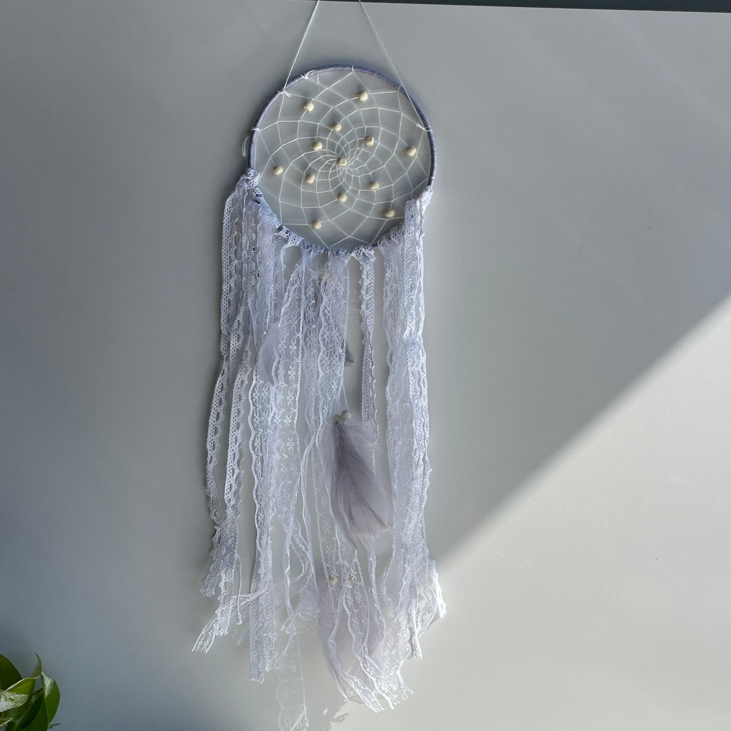 Grey White Ribbon Dreamcatcher 15cm