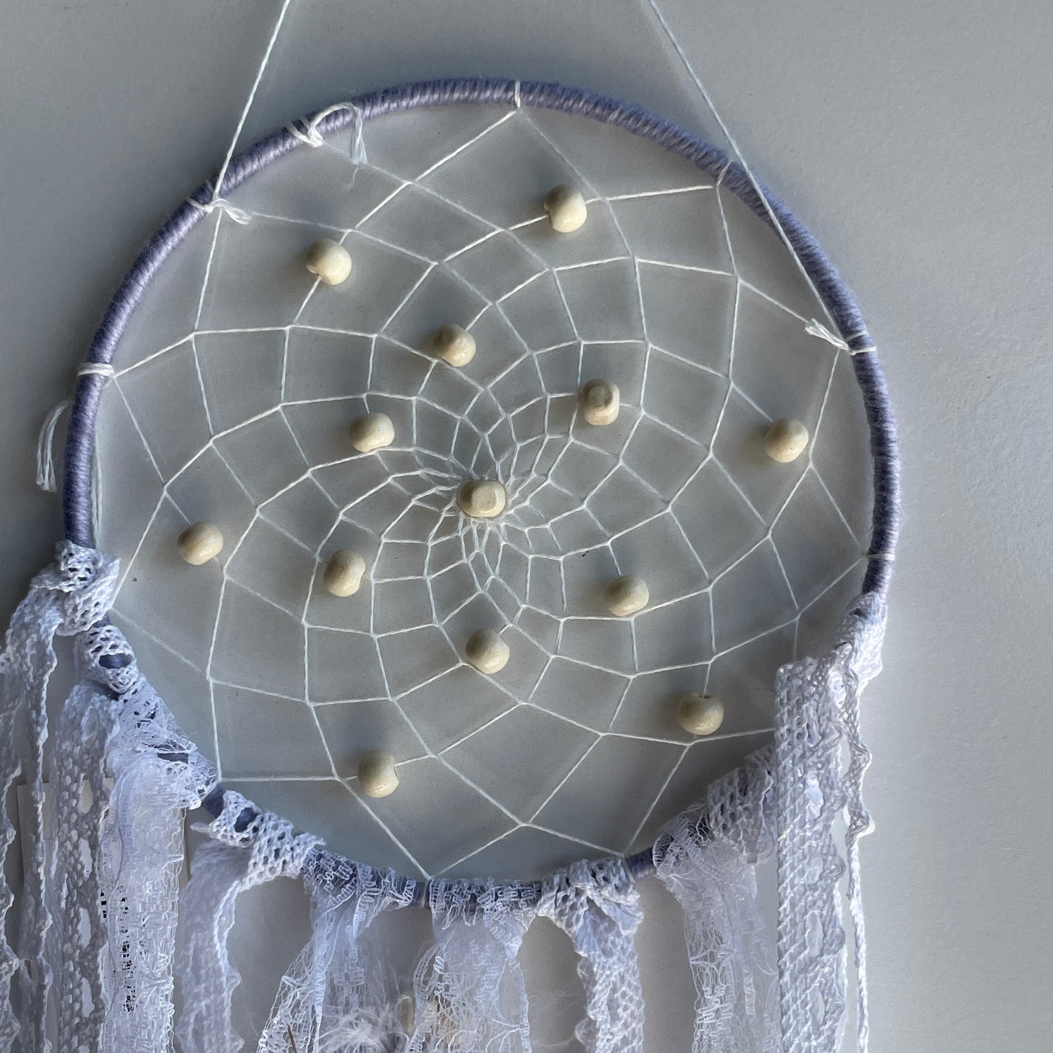 Grey White Ribbon Dreamcatcher 15cm