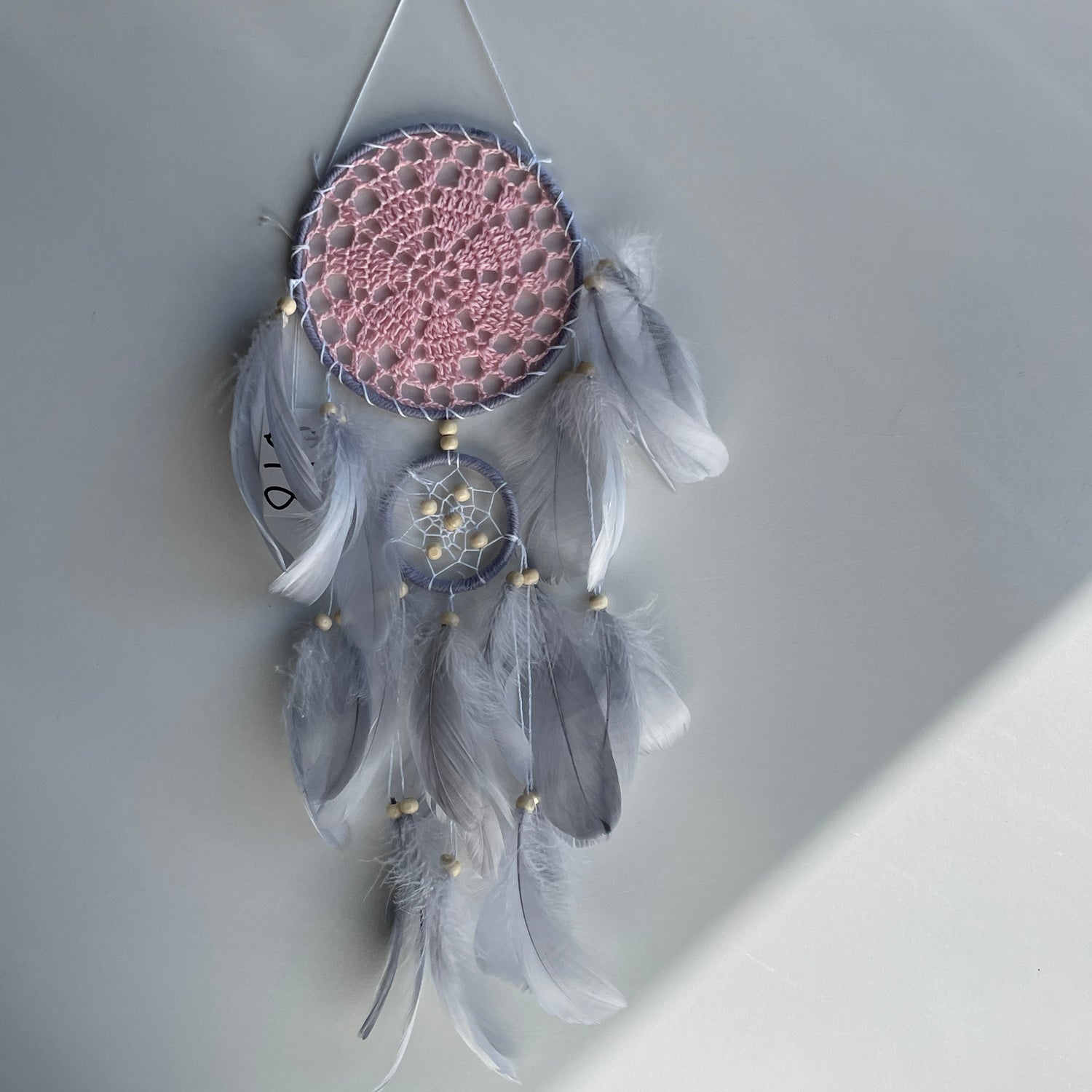Grey Pink Dreamcatcher 2 Rings 15cm