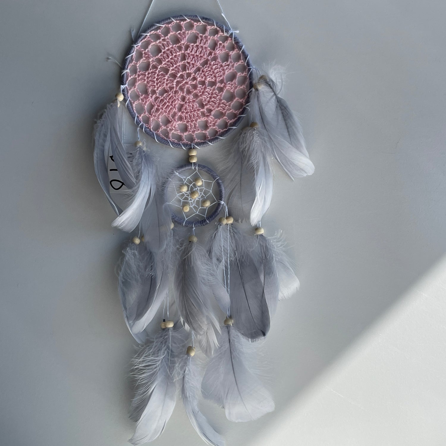 Grey Pink Dreamcatcher 2 Rings 15cm