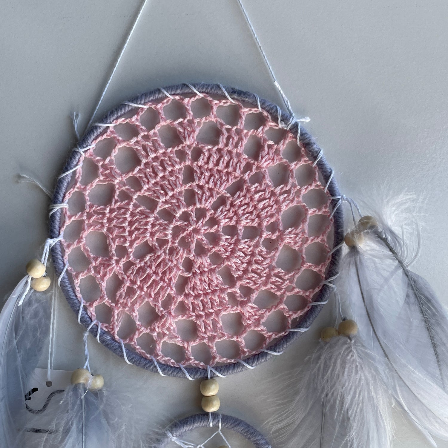 Grey Pink Dreamcatcher 2 Rings 15cm