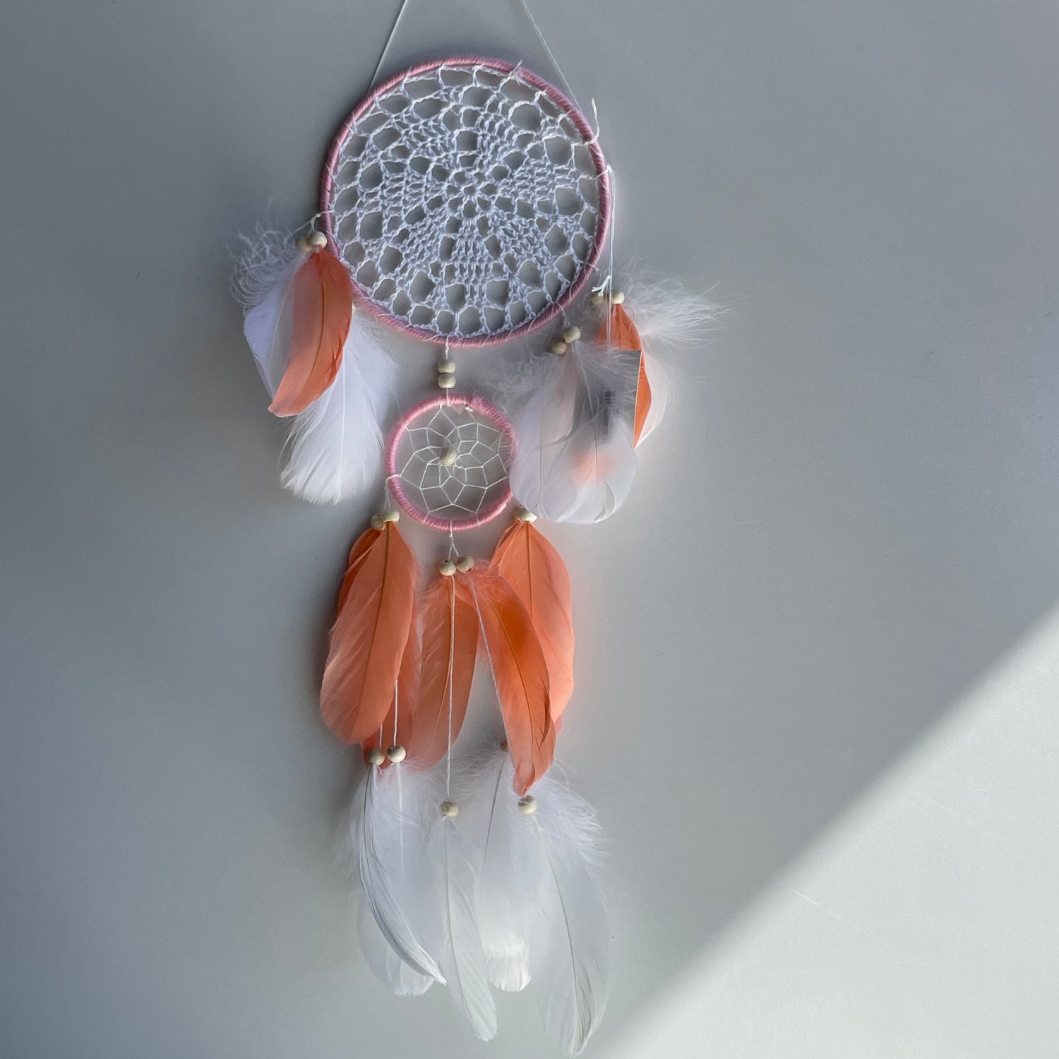 Pink White Dreamcatcher 2 Rings 15cm