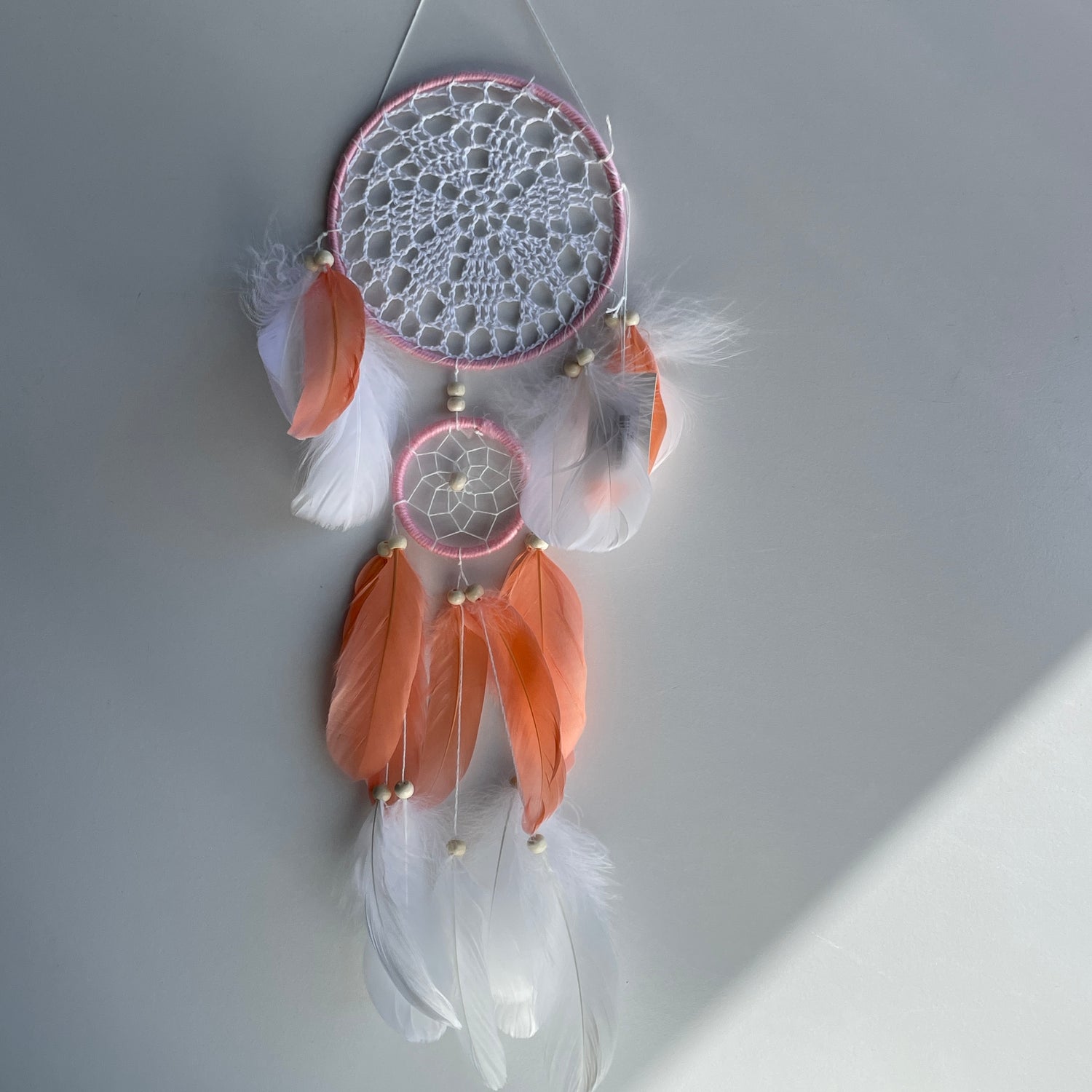 Pink White Dreamcatcher 2 Rings 15cm