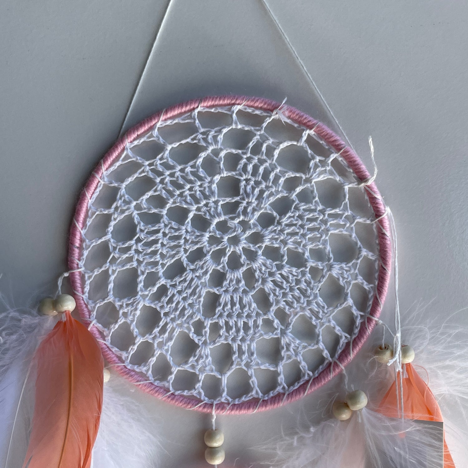 Pink White Dreamcatcher 2 Rings 15cm