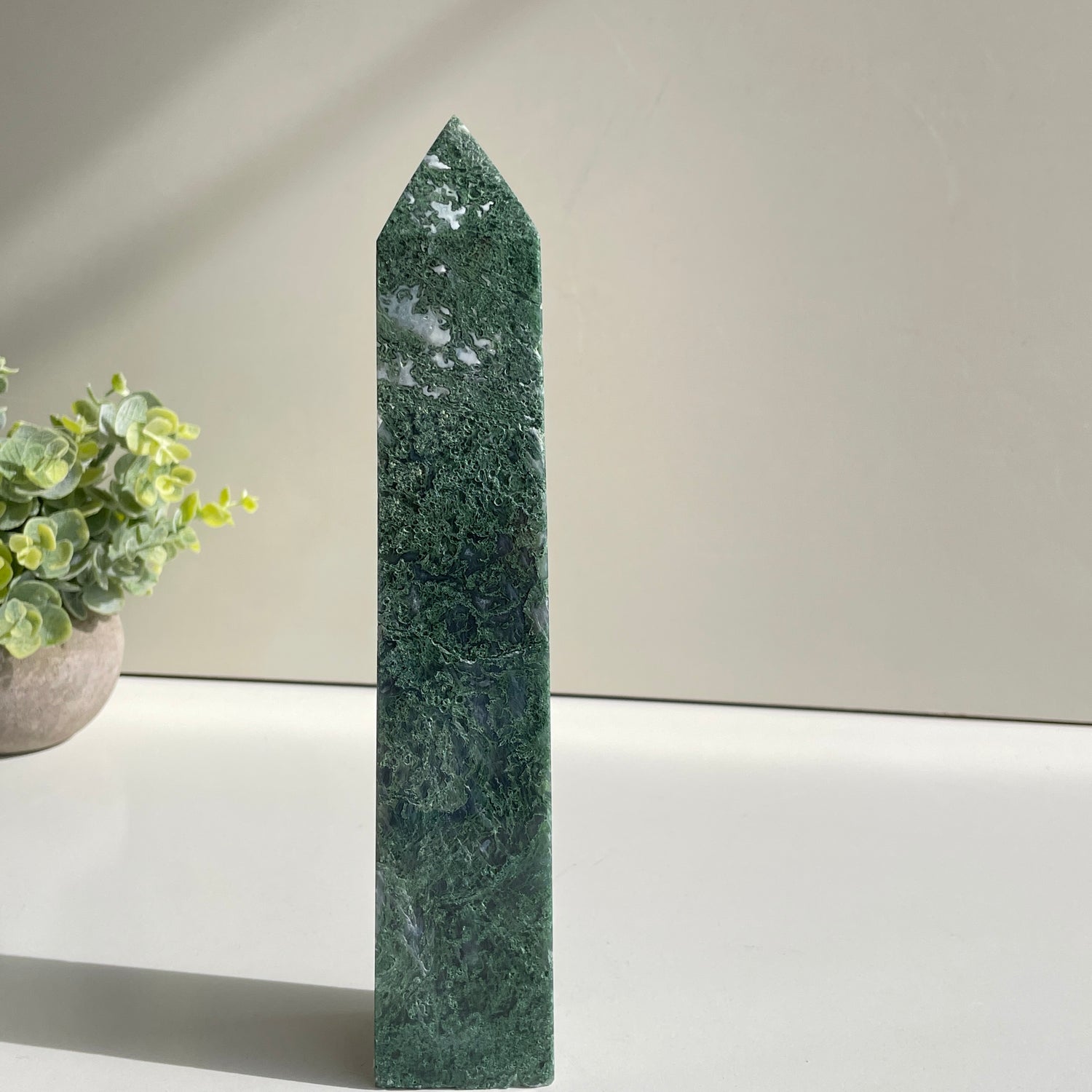 Moss Agate Obelisk 23.6cm
