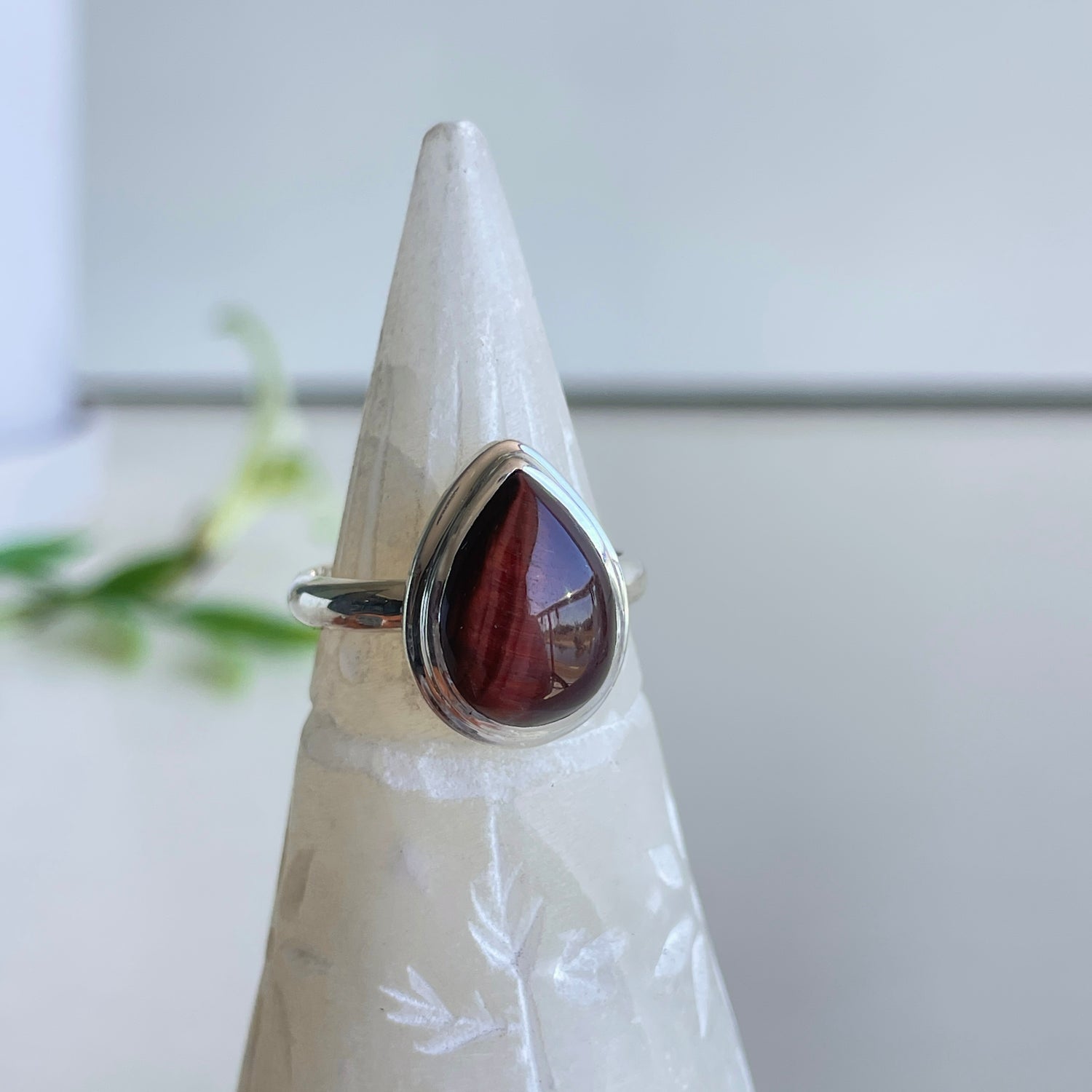 Red Tigers Eye Teardrop Ring Sz8.5