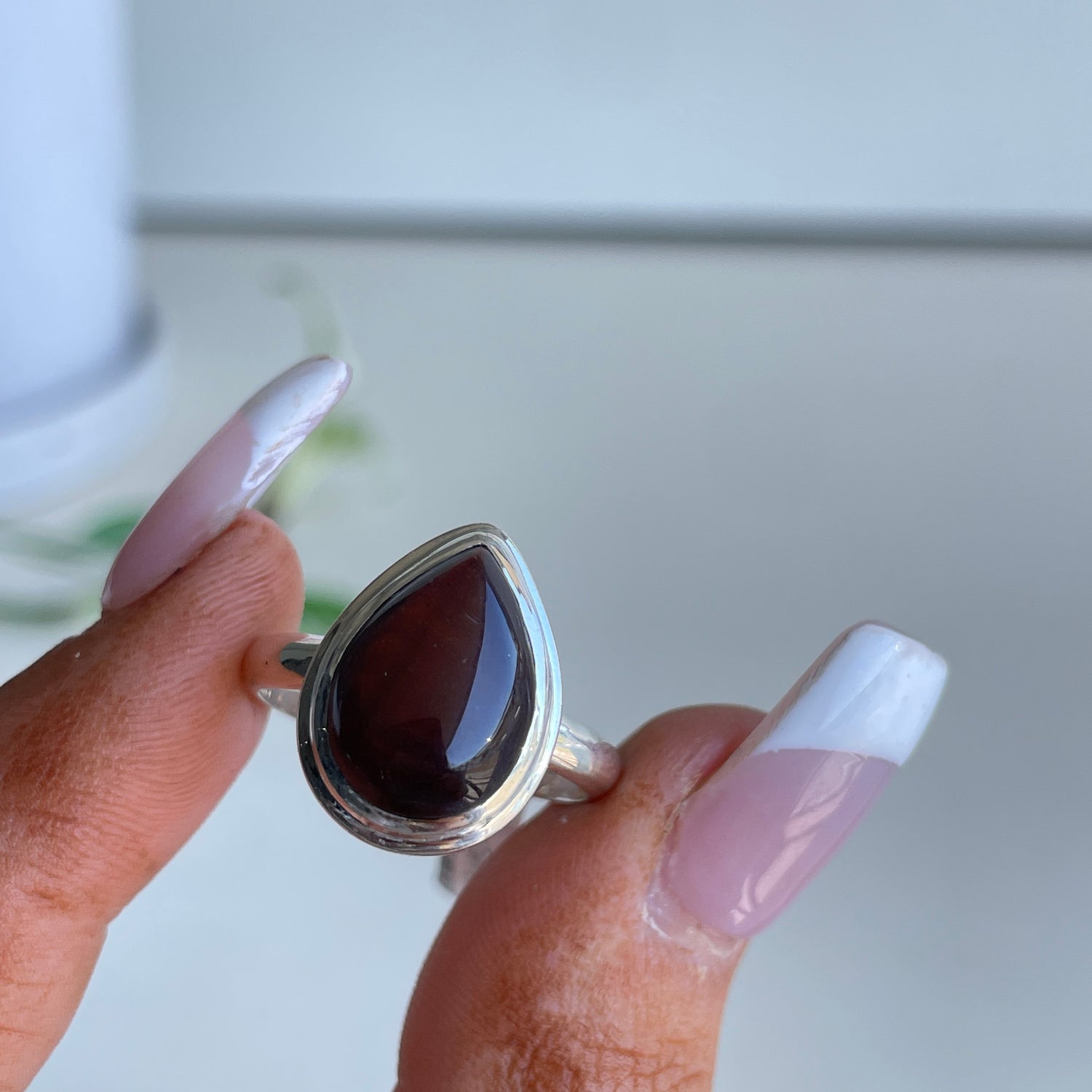 Red Tigers Eye Teardrop Ring Sz8.5