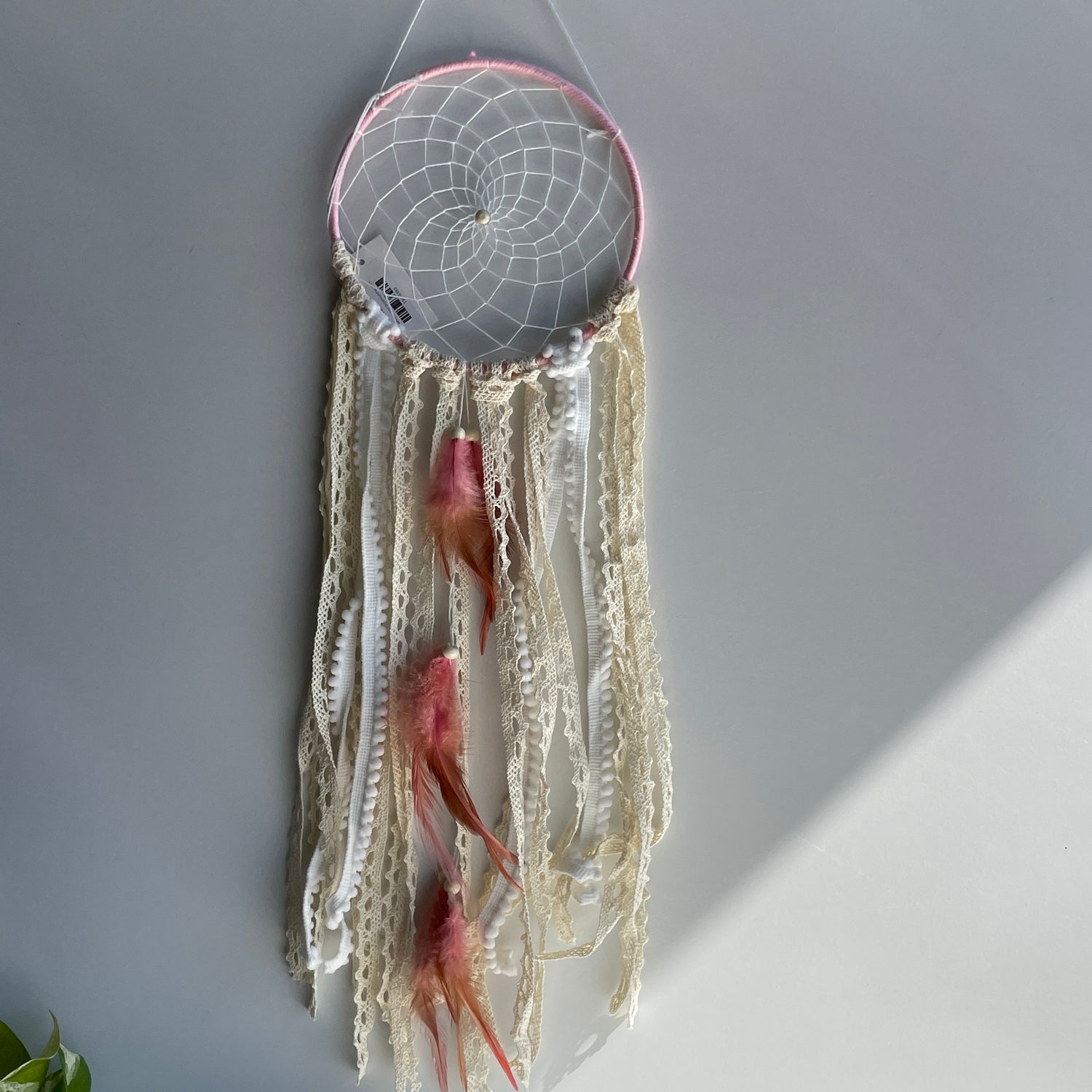 Pink White Ribbon Dreamcatcher 15cm