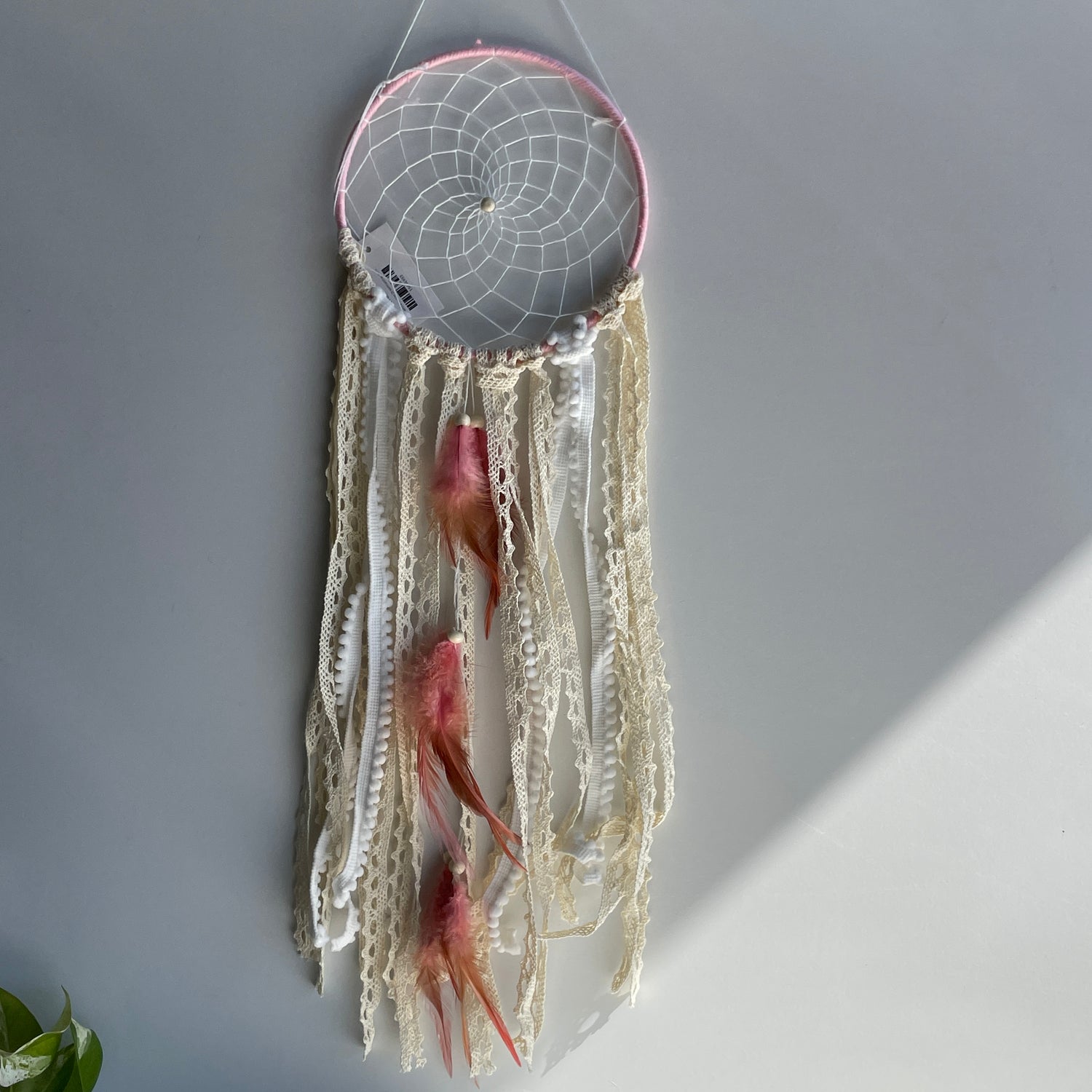 Pink White Ribbon Dreamcatcher 15cm