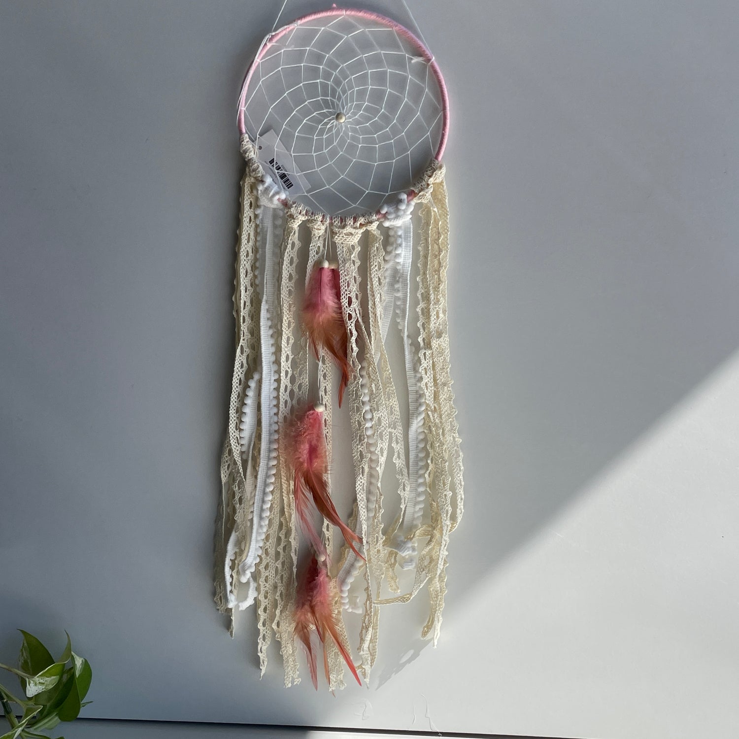 Pink White Ribbon Dreamcatcher 15cm
