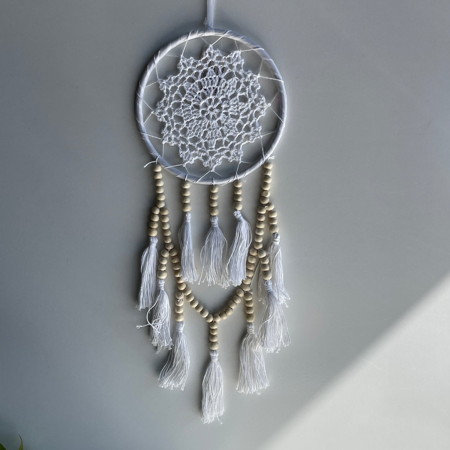 White Dreamcatcher With Beads DRECROBB
