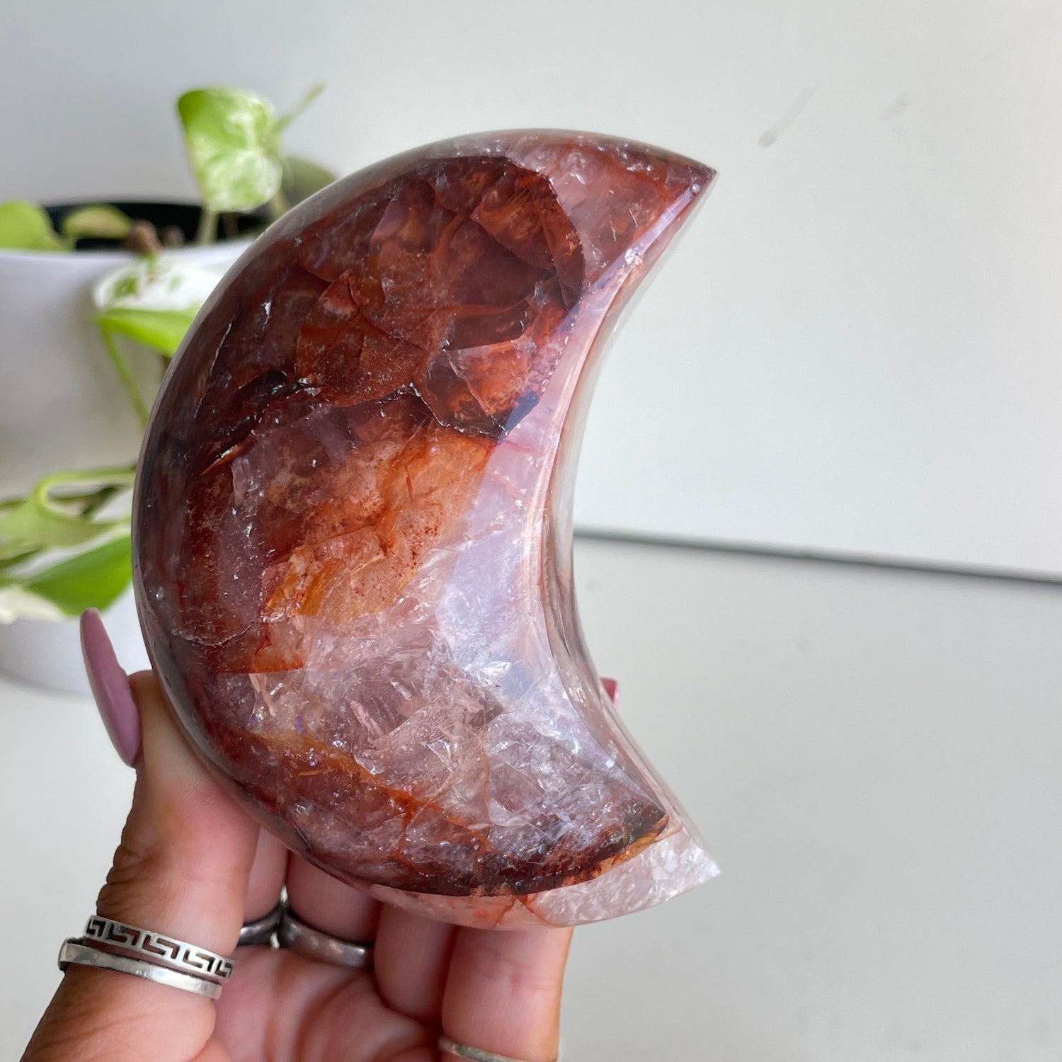Fire Quartz Moon 9.7cm