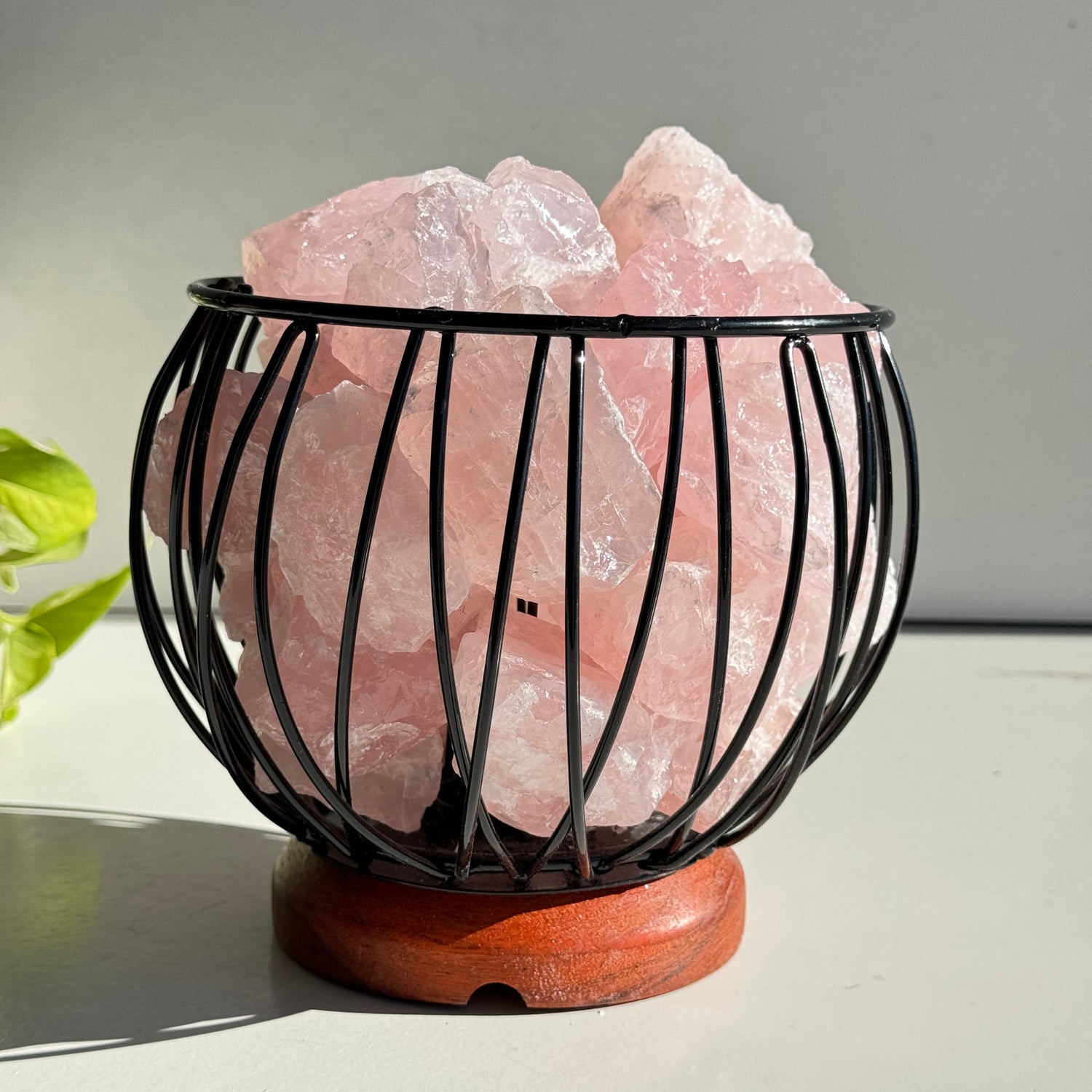 Rose Quartz Crystal Cage Lamp
