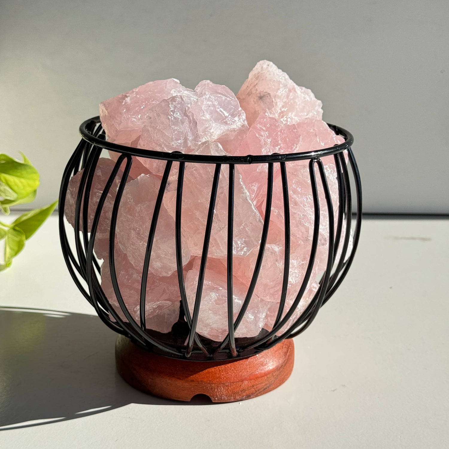 Rose Quartz Crystal Cage Lamp