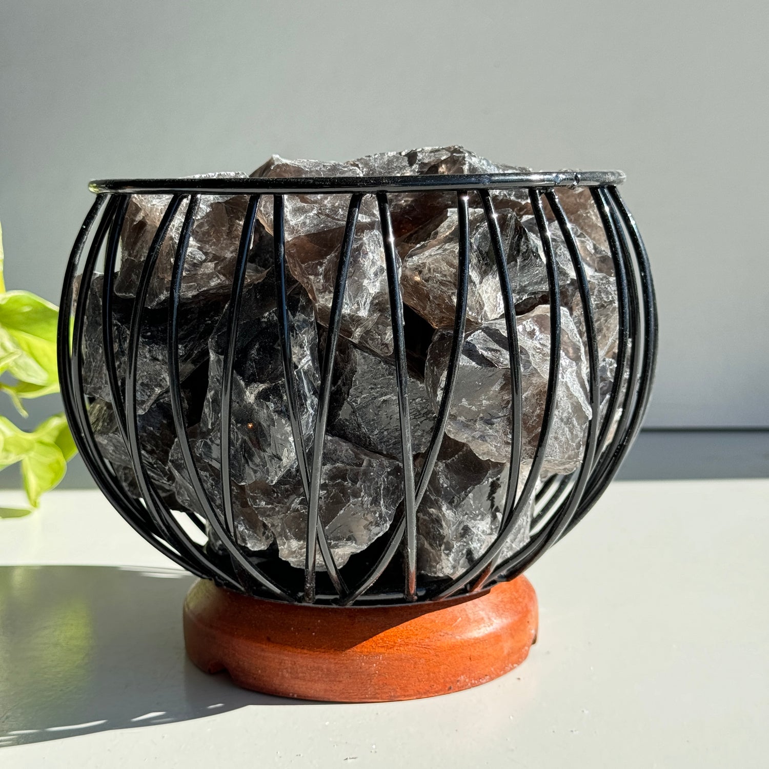 Smoky Quartz Crystal Cage Lamp