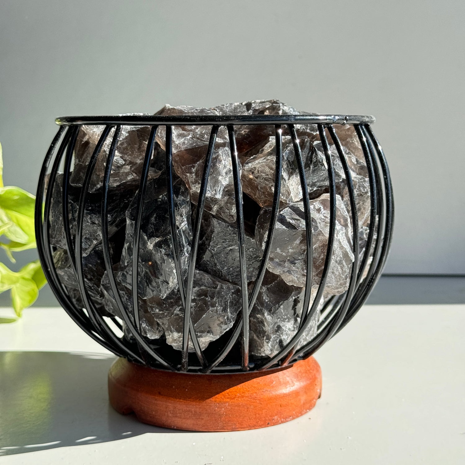 Smoky Quartz Crystal Cage Lamp