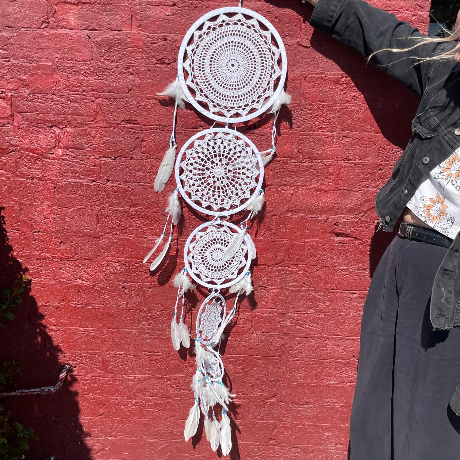 5 Ring Dreamcatcher White Blue Beads Dreamcatcher DC187