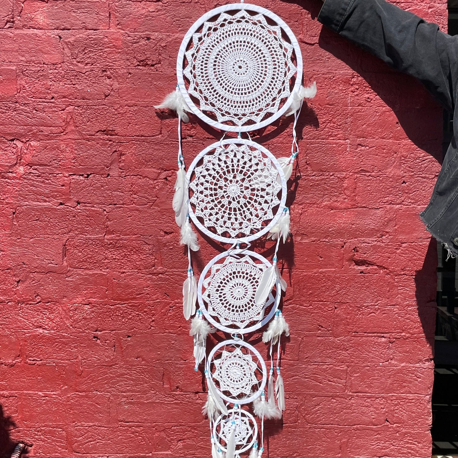 5 Ring Dreamcatcher White Blue Beads Dreamcatcher DC187