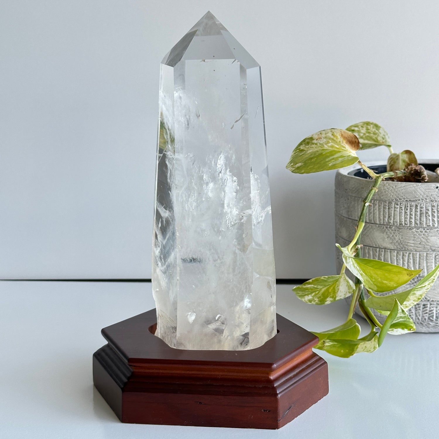 Blue Needle Quartz With Phantom Point In Stand 23.5cm